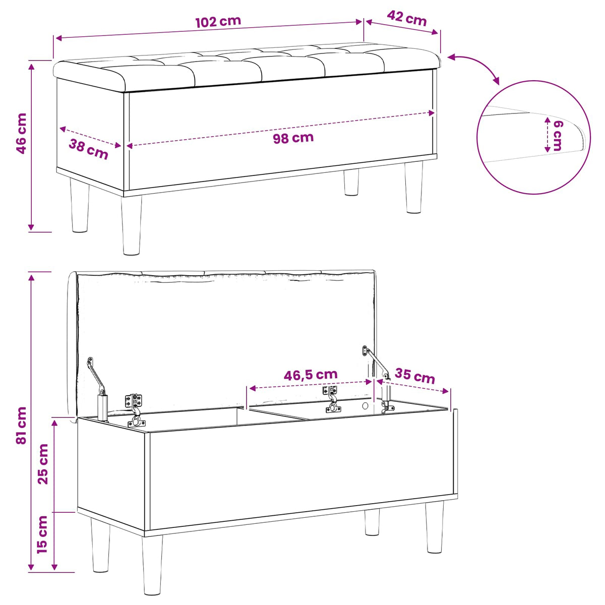 Storage Bench with Cushion Old Wood 102 x 42 x 46 cm