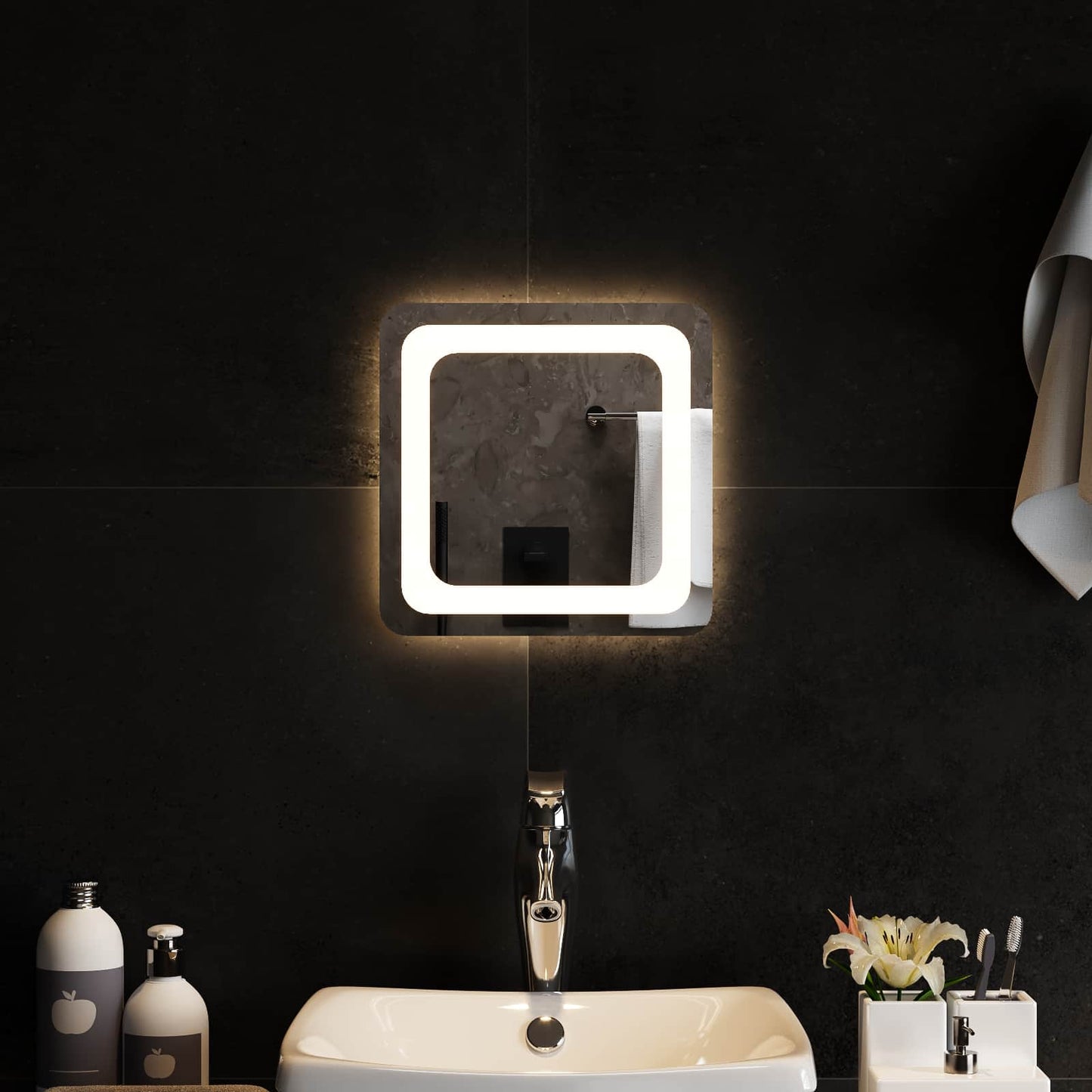 LED Bathroom Mirror Transparent 30 x 30 cm Tempered Glass