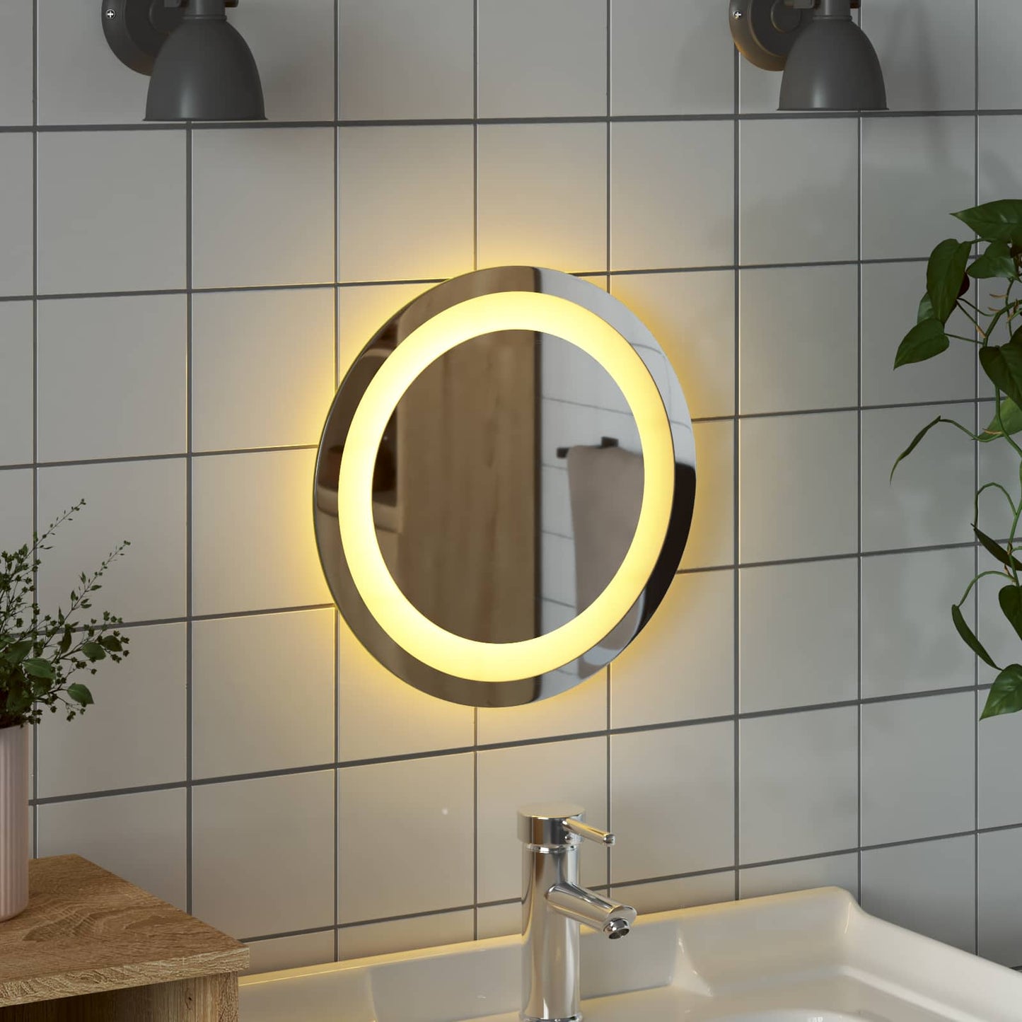 LED Bathroom Mirror Transparent Ø 30 cm Tempered Glass