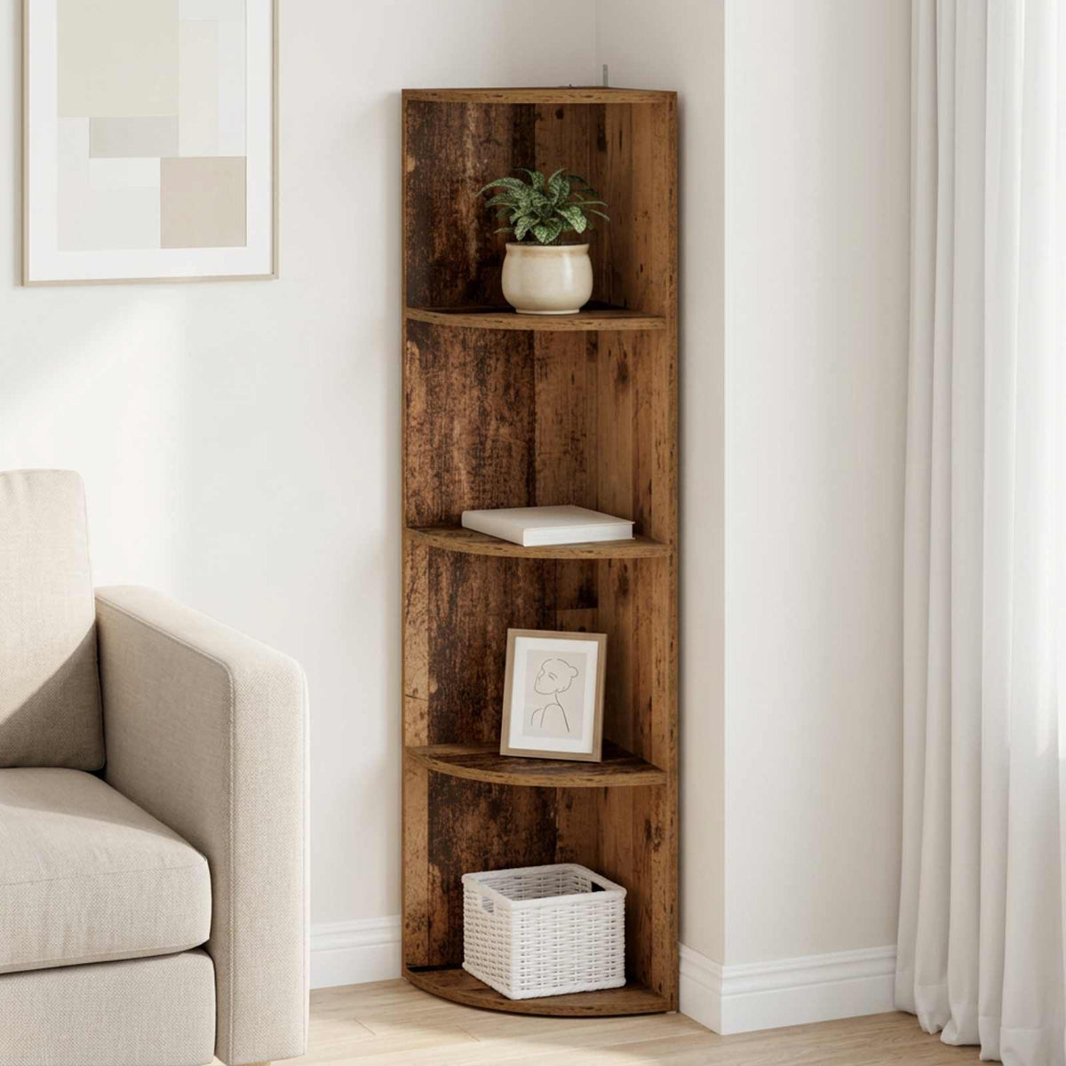 Corner Shelf 4-Tier 31.5 x 31 x 130 cm Engineered Wood Old Wood