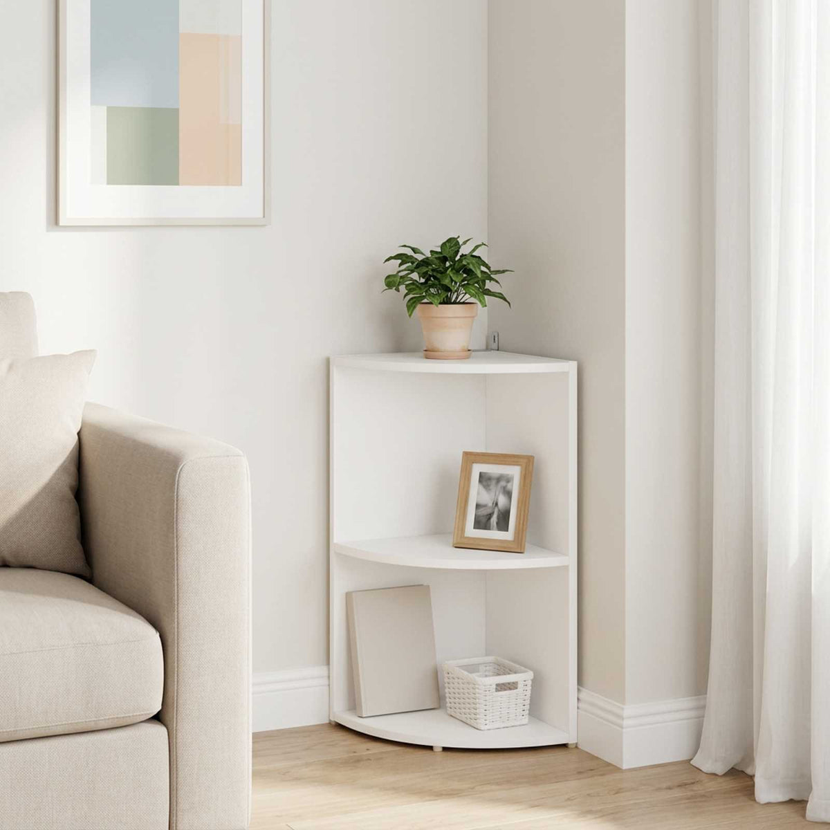 Corner Shelf 2-Tier 31.5 x 31 x 66 cm Engineered Wood White