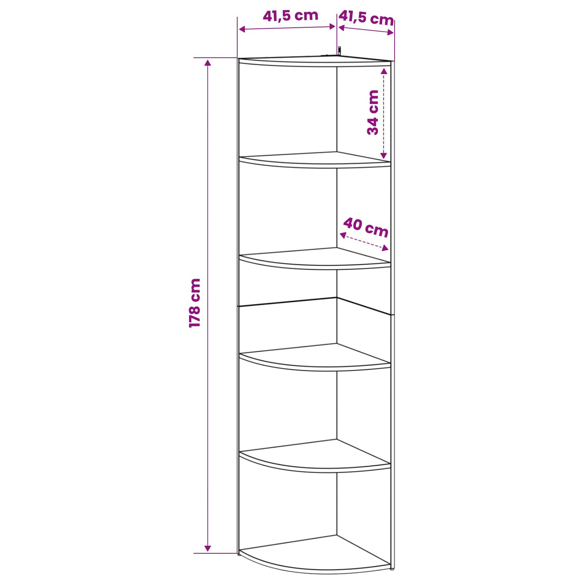 Corner Shelf 5-Tier 41.5 x 41.5 x 178 cm Engineered Wood White