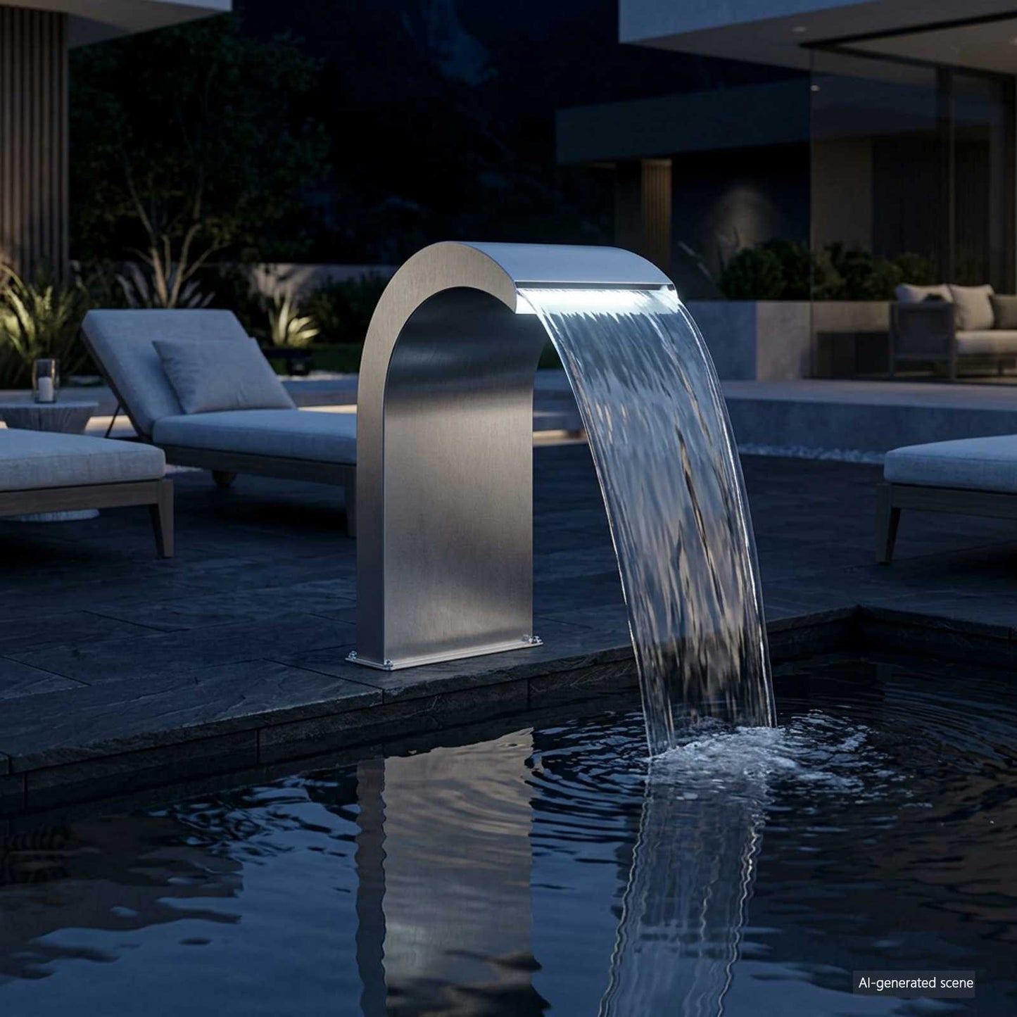 Pool Waterfall with LED Stainless Steel 304 45 x 32 x 65 cm