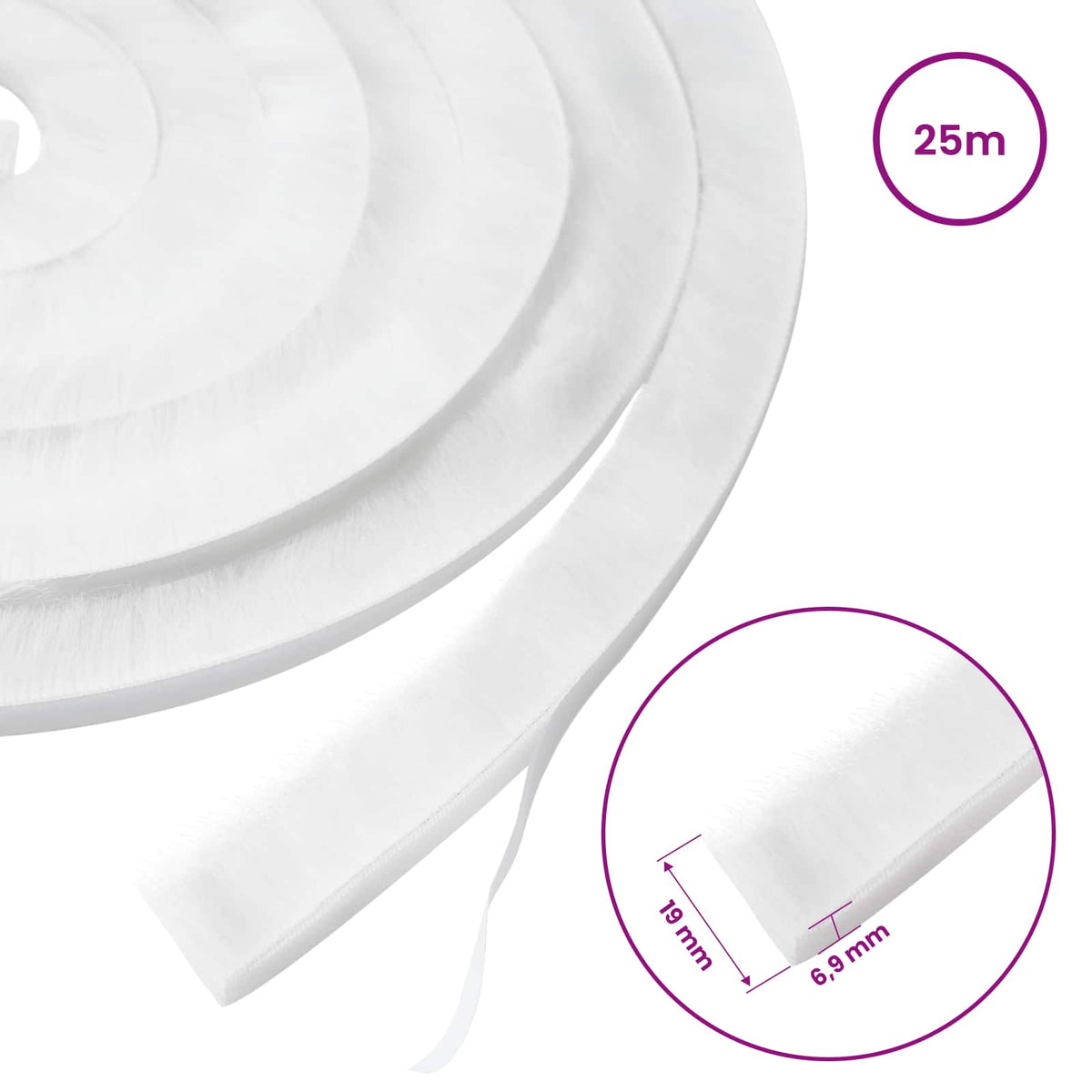 Self-Adhesive Door Brush Seal 25 m PP White