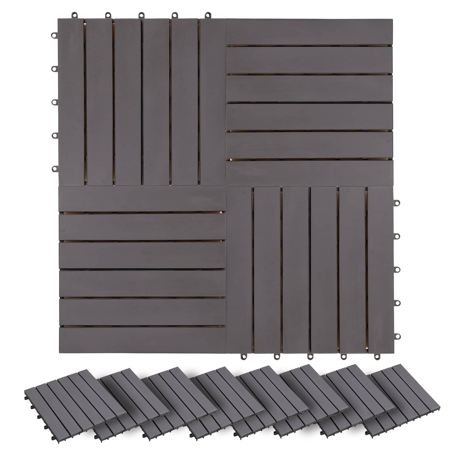 Decking Tile 30 pcs Grey 30 x 30 cm Acacia Hardwood