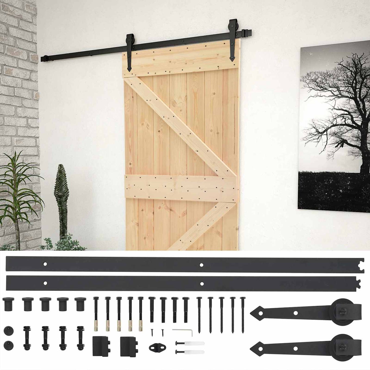 Sliding Door Natural and Black 80 x 210 cm Solid Pine Wood