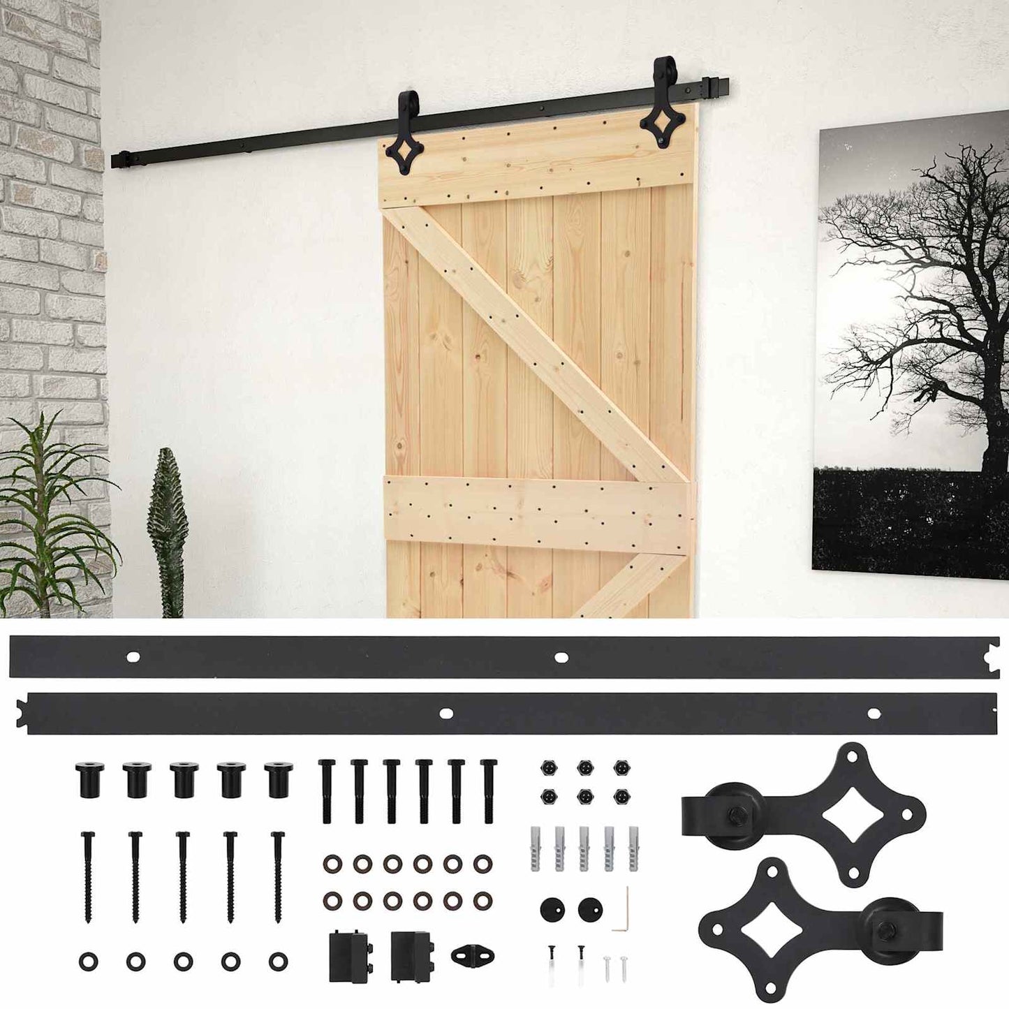 Sliding Door Natural and Black 80 x 210 cm Solid Pine Wood