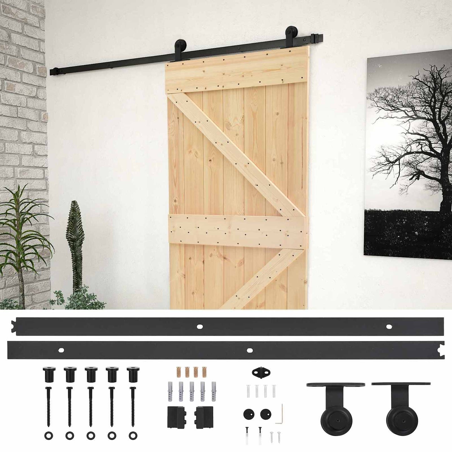Sliding Door Natural and Black 80 x 210 cm Solid Pine Wood