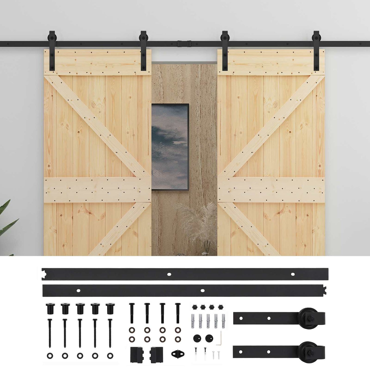 Sliding Door 2 pcs Natural and Black Solid Pine Wood