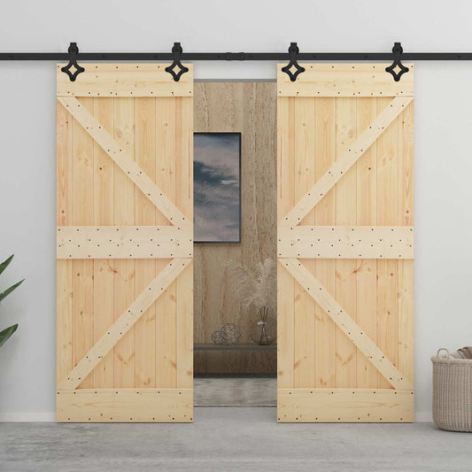 Sliding Door 2 pcs Natural and Black Solid Pine Wood