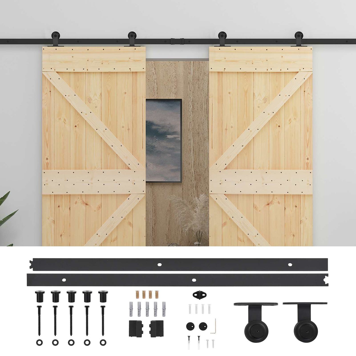 Sliding Door 2 pcs Natural and Black Solid Pine Wood