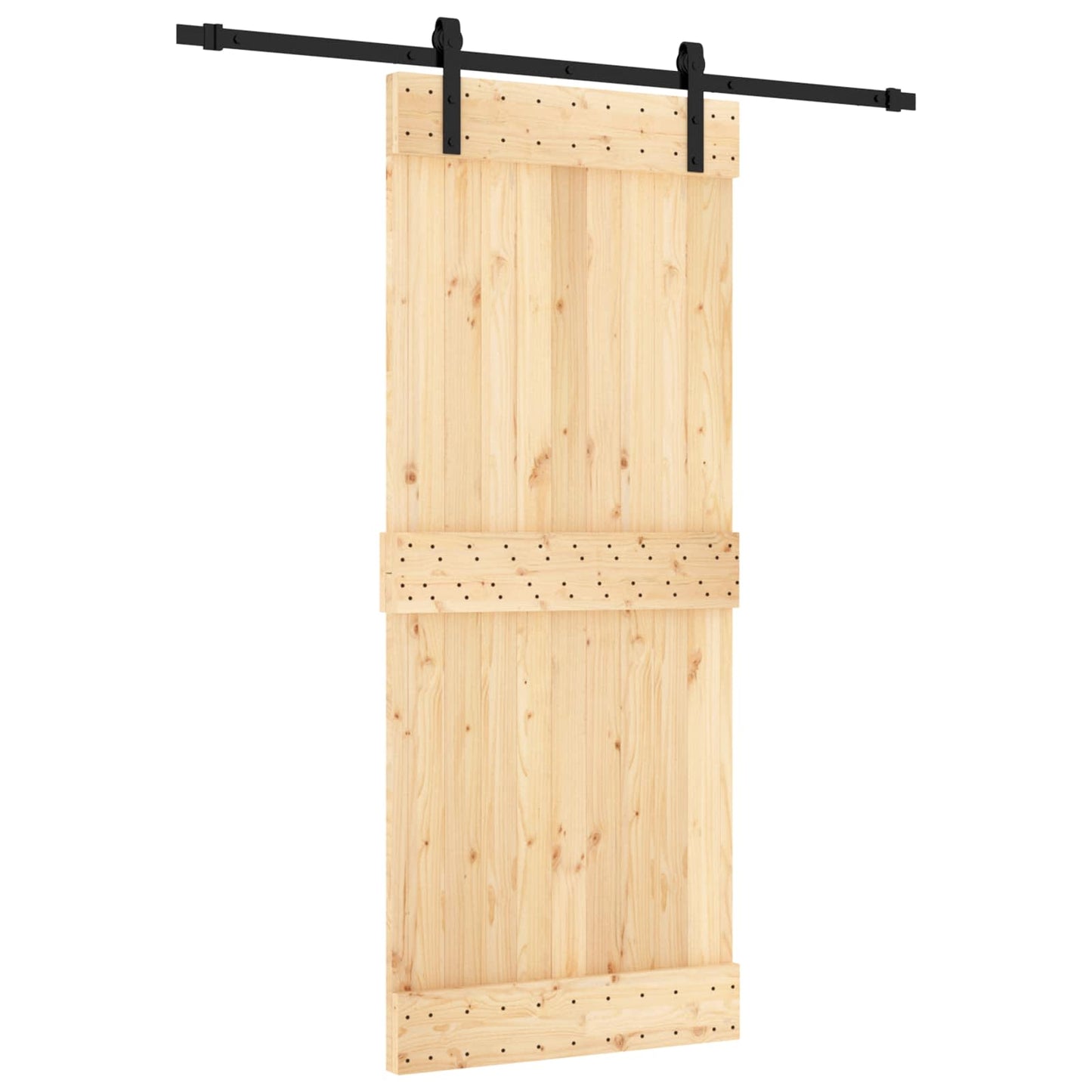 Sliding Door Natural and Black 85 x 210 cm Solid Pine Wood