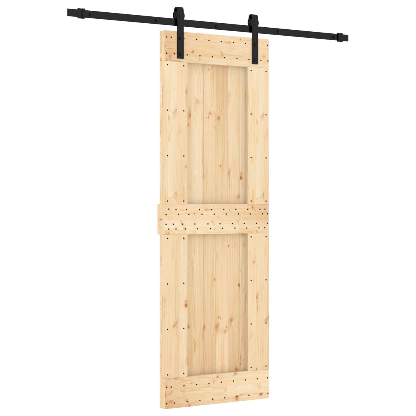 Sliding Door Natural and Black 70 x 210 cm Solid Pine Wood