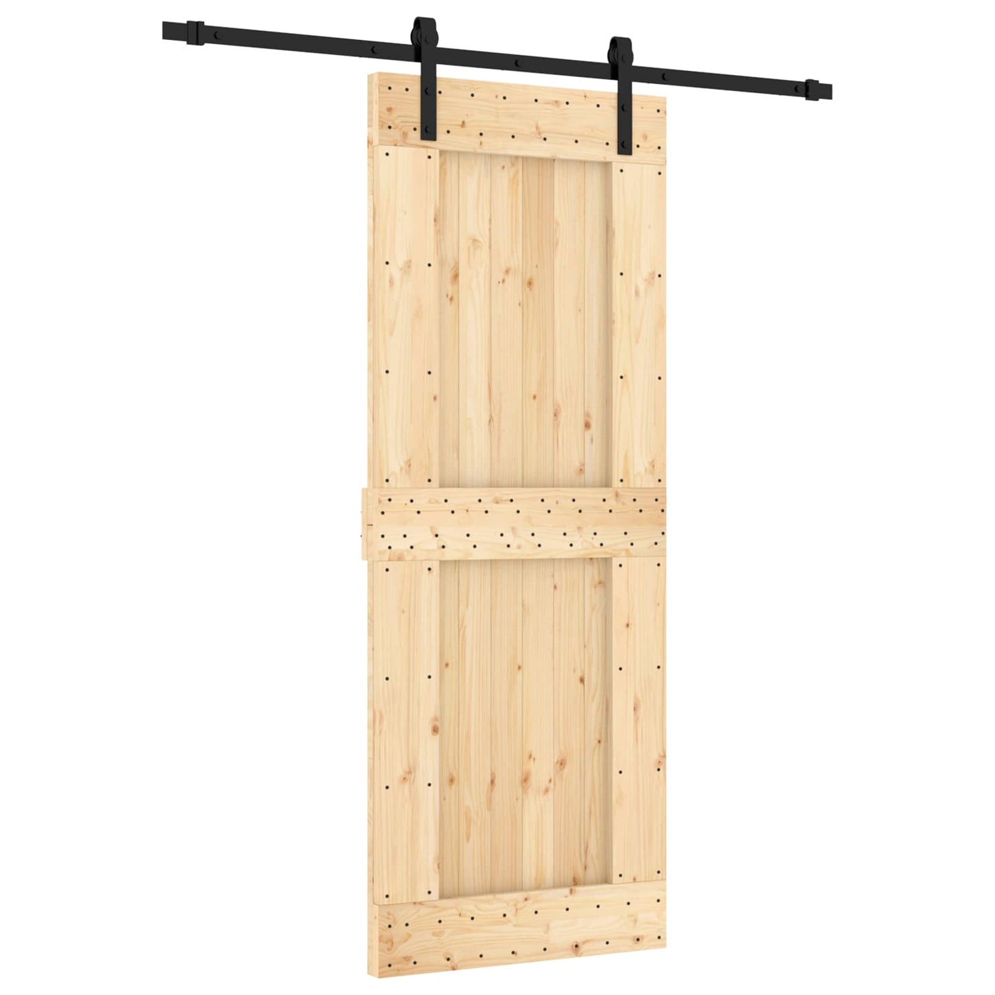 Sliding Door Natural and Black 80 x 210 cm Solid Pine Wood