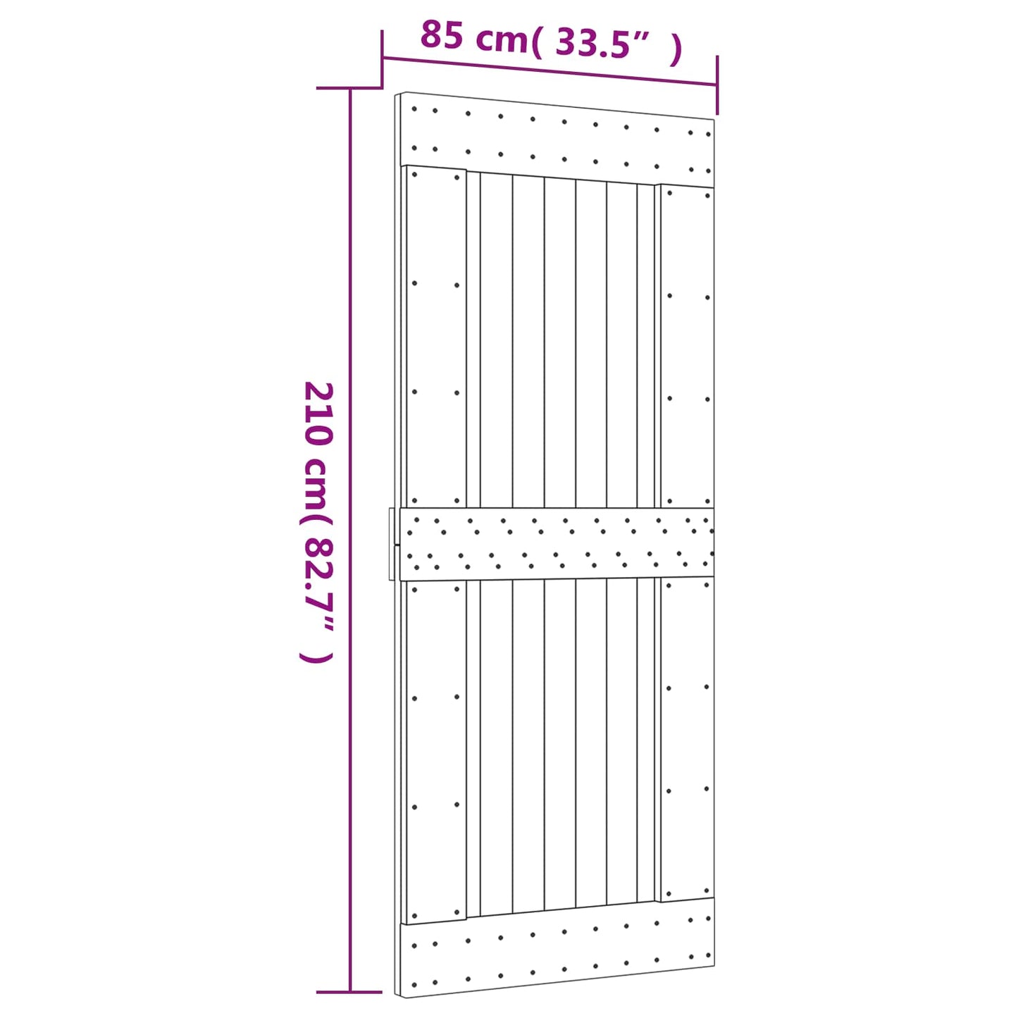 Sliding Door Natural and Black 85 x 210 cm Solid Pine Wood
