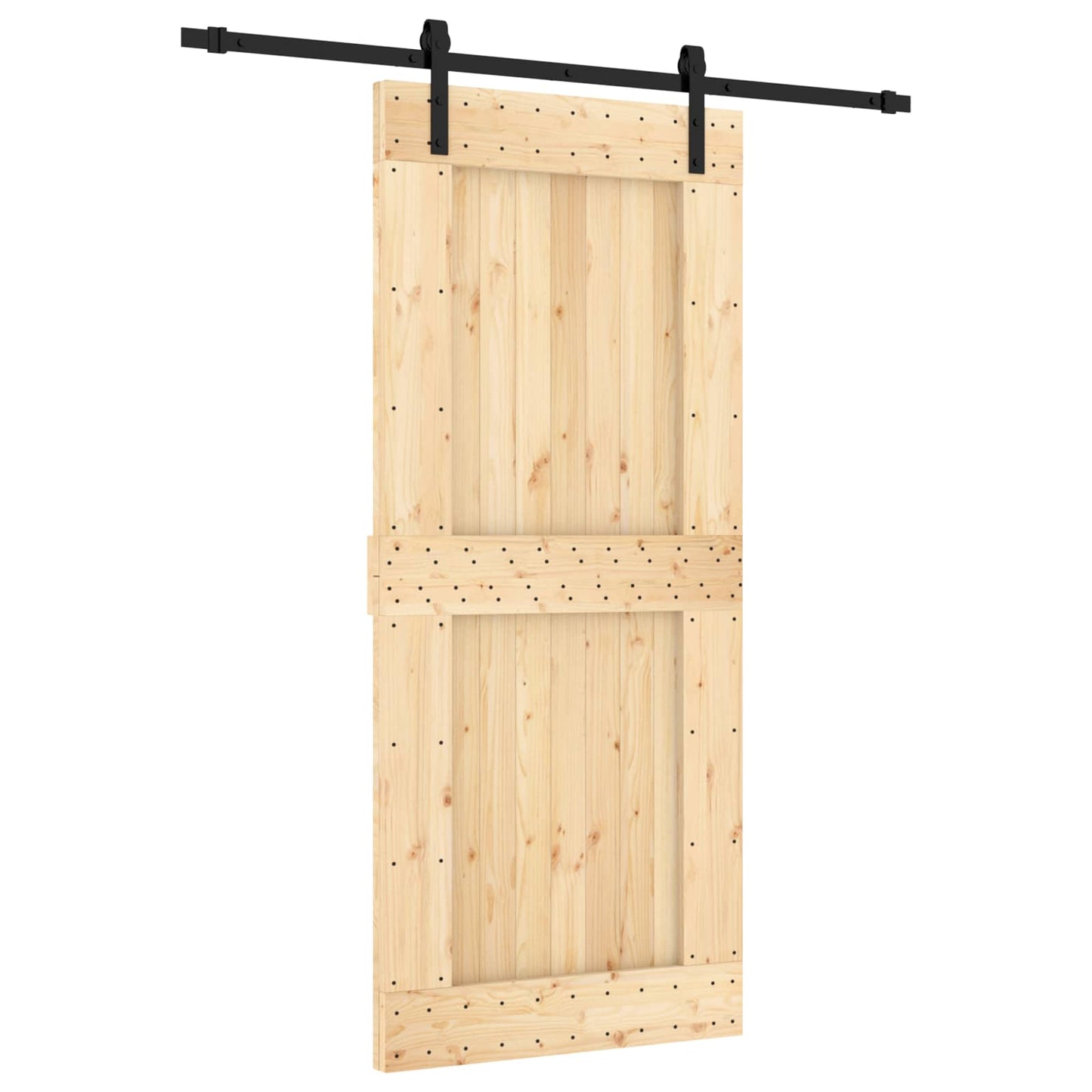 Sliding Door Natural and Black 90 x 210 cm Solid Pine Wood