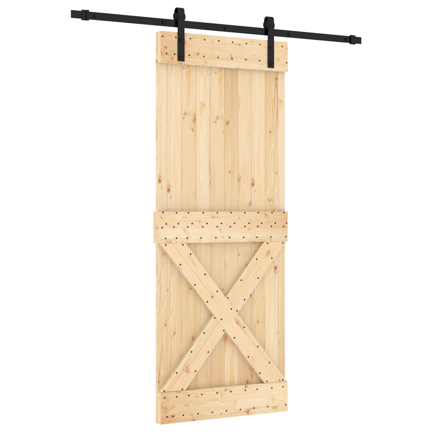 Sliding Door Natural and Black 80 x 210 cm Solid Pine Wood