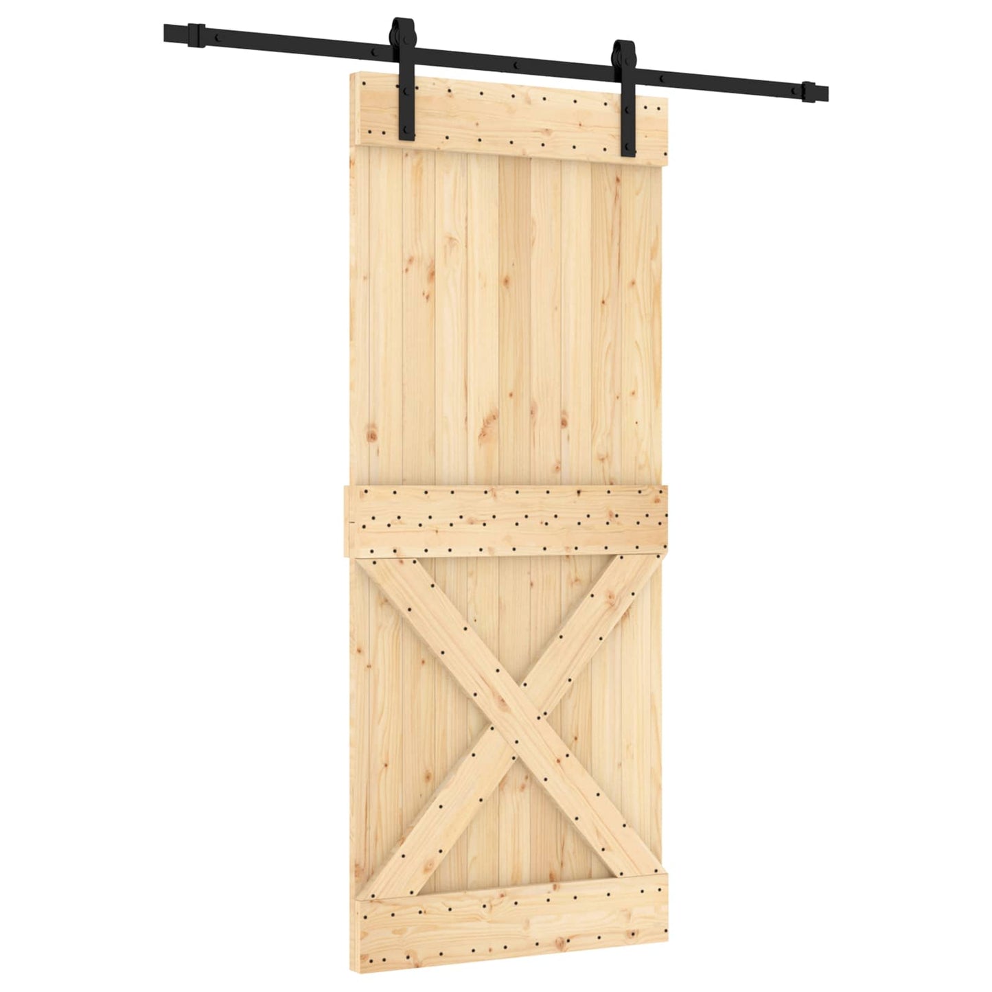 Sliding Door Natural and Black 85 x 210 cm Solid Pine Wood