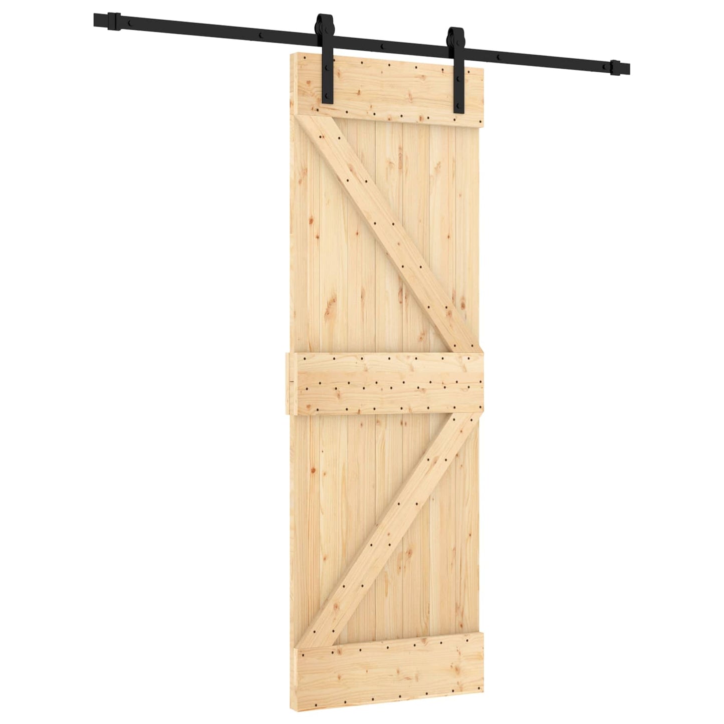 Sliding Door Natural and Black 70 x 210 cm Solid Pine Wood