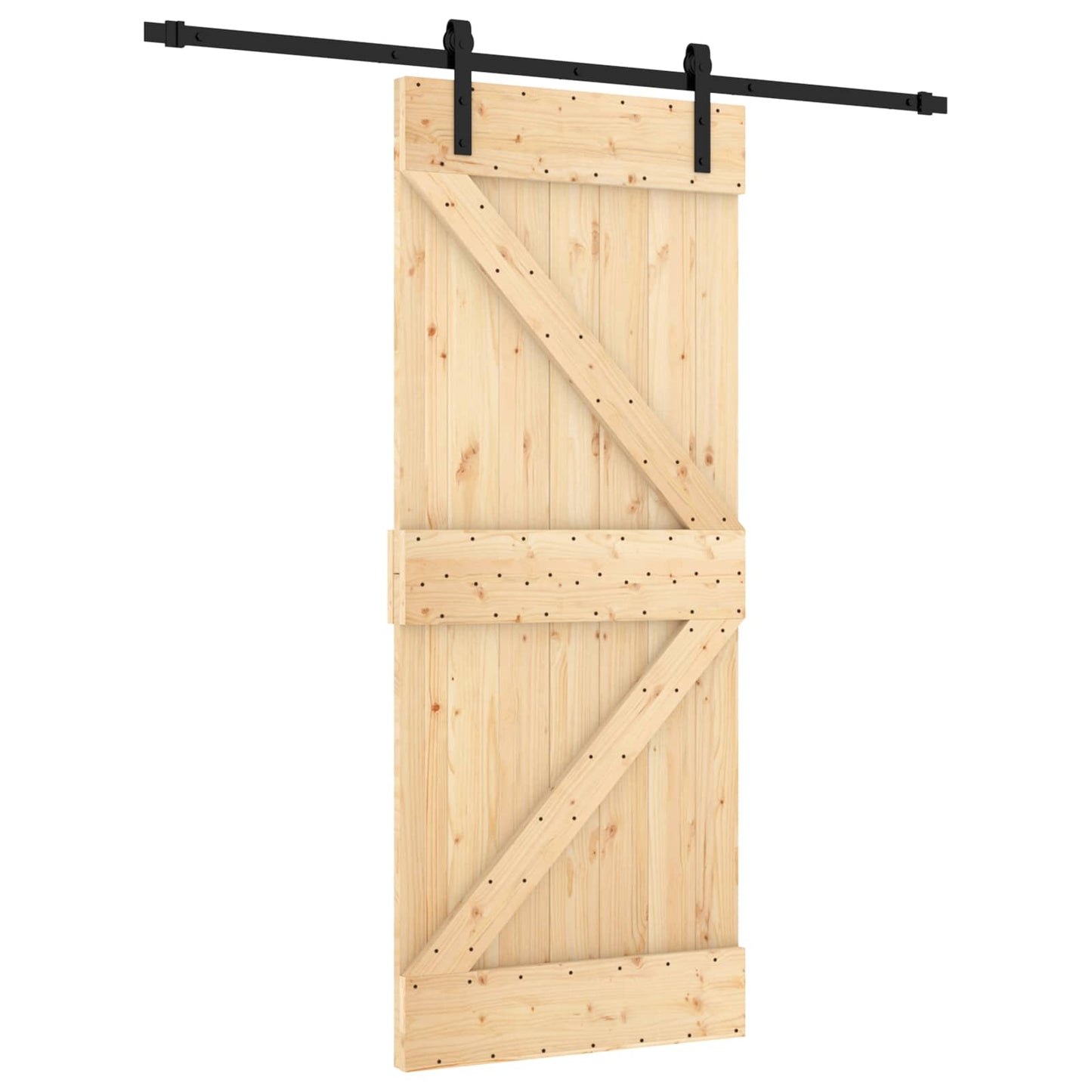Sliding Door Natural and Black 85 x 210 cm Solid Pine Wood