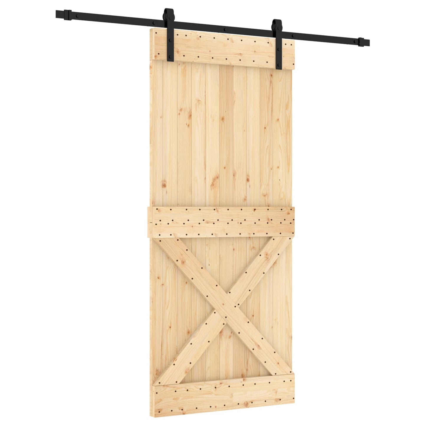 Sliding Door Natural and Black 90 x 210 cm Solid Pine Wood