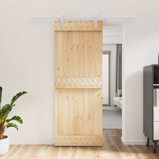 Sliding Door Natural and White 80 x 210 cm Solid Pine Wood