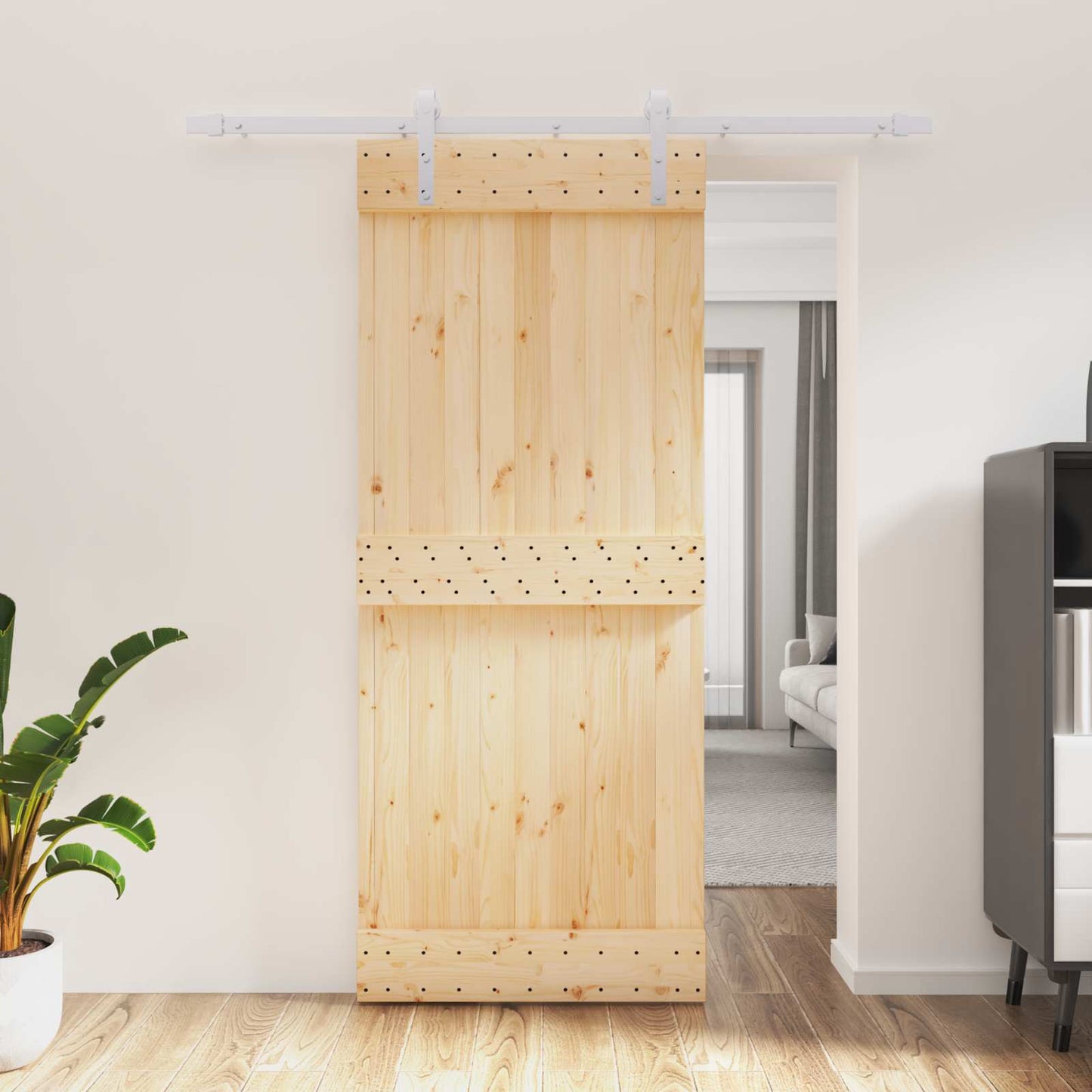 Sliding Door Natural and White 85 x 210 cm Solid Pine Wood
