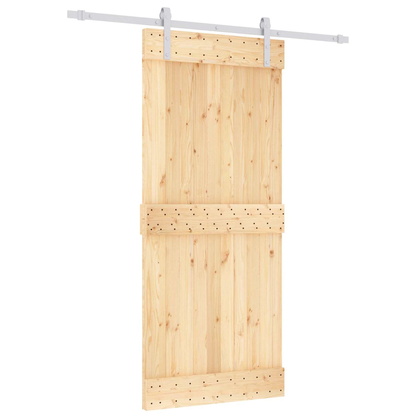 Sliding Door Natural and White 90 x 210 cm Solid Pine Wood
