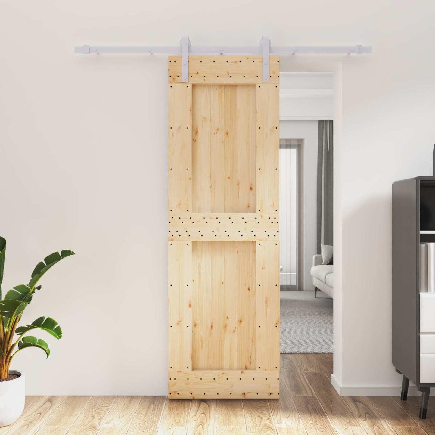 Sliding Door Natural and White 70 x 210 cm Solid Pine Wood