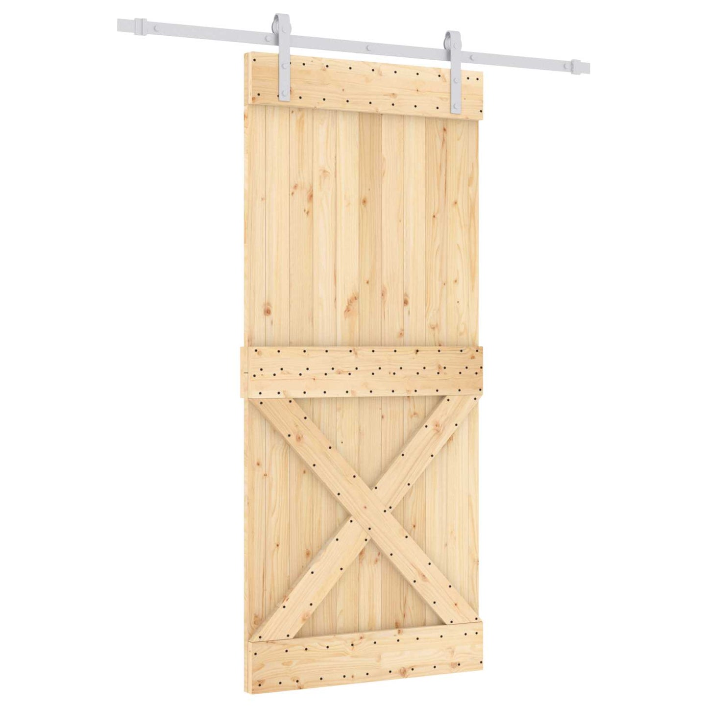 Sliding Door Natural and White 90 x 210 cm Solid Pine Wood