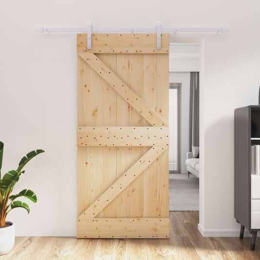 Sliding Door Natural and White 95 x 210 cm Solid Pine Wood