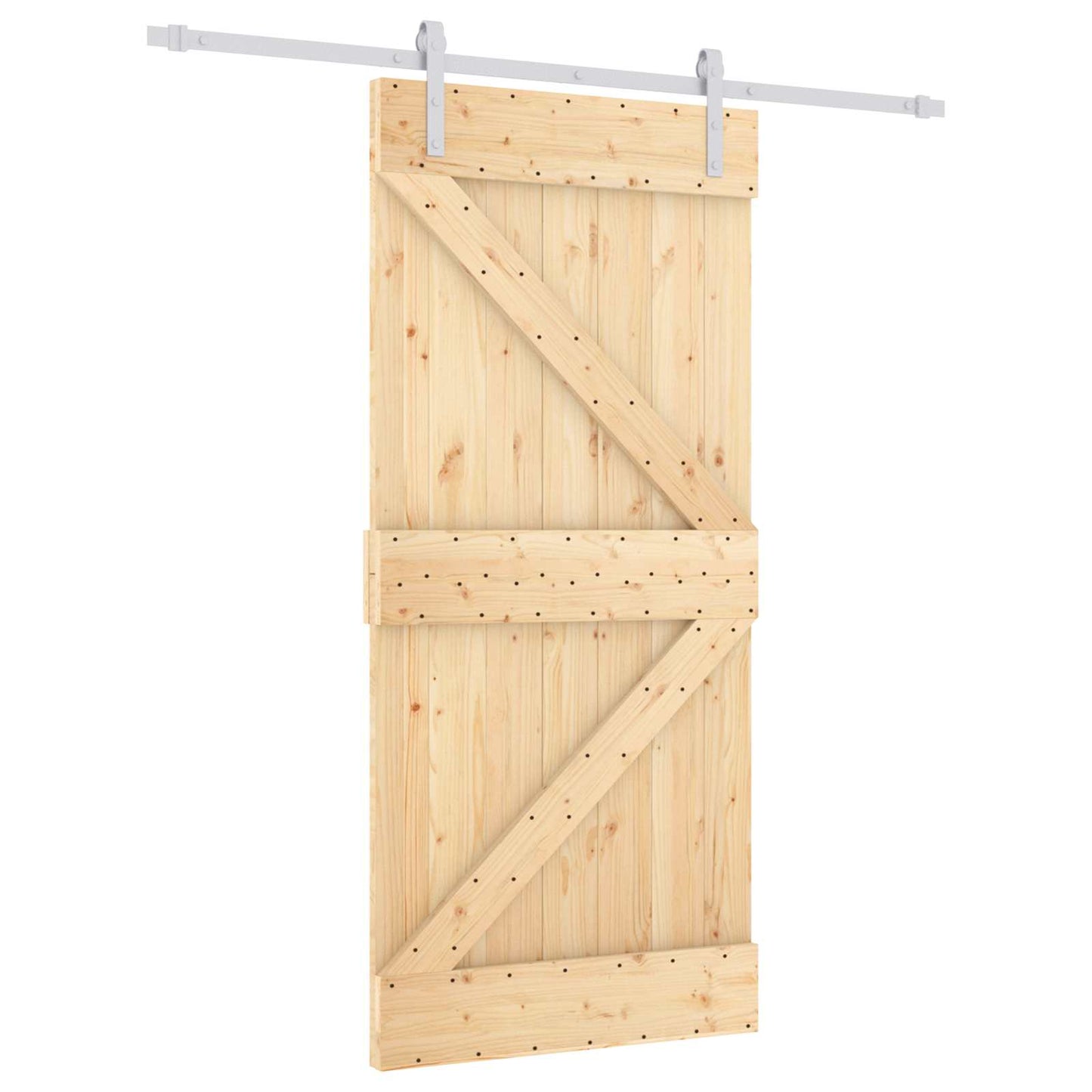 Sliding Door Natural and White 95 x 210 cm Solid Pine Wood