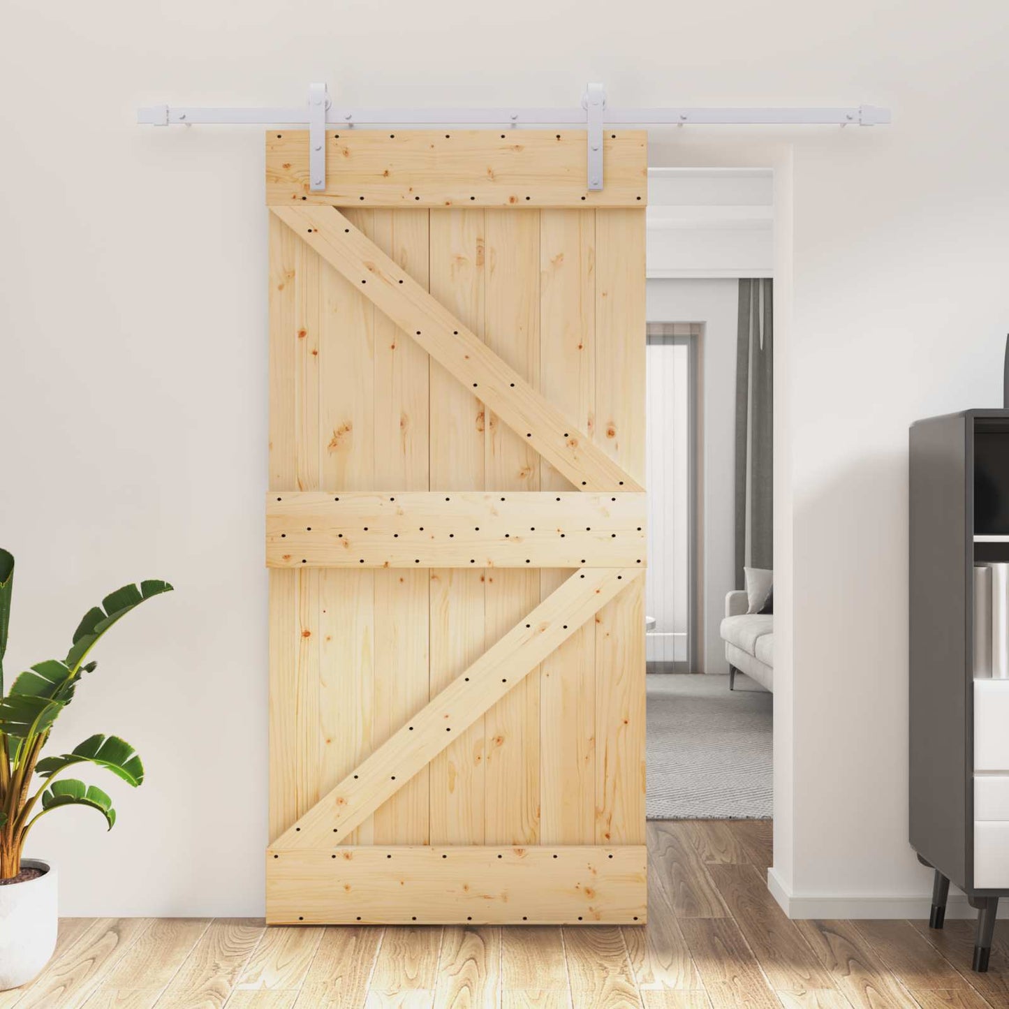 Sliding Door Natural and White 100 x 210 cm Solid Pine Wood