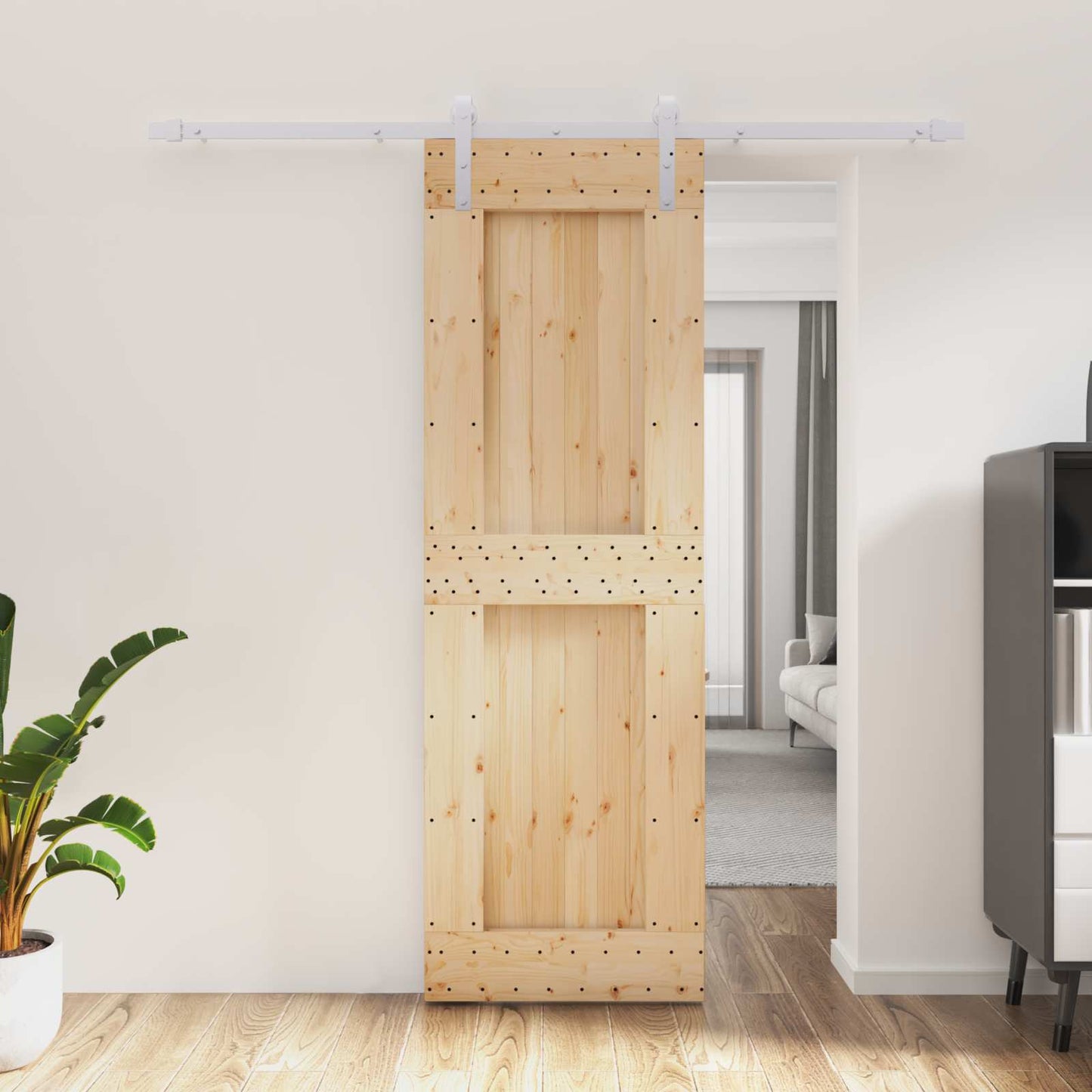 Sliding Door Natural and White 70 x 210 cm Solid Pine Wood