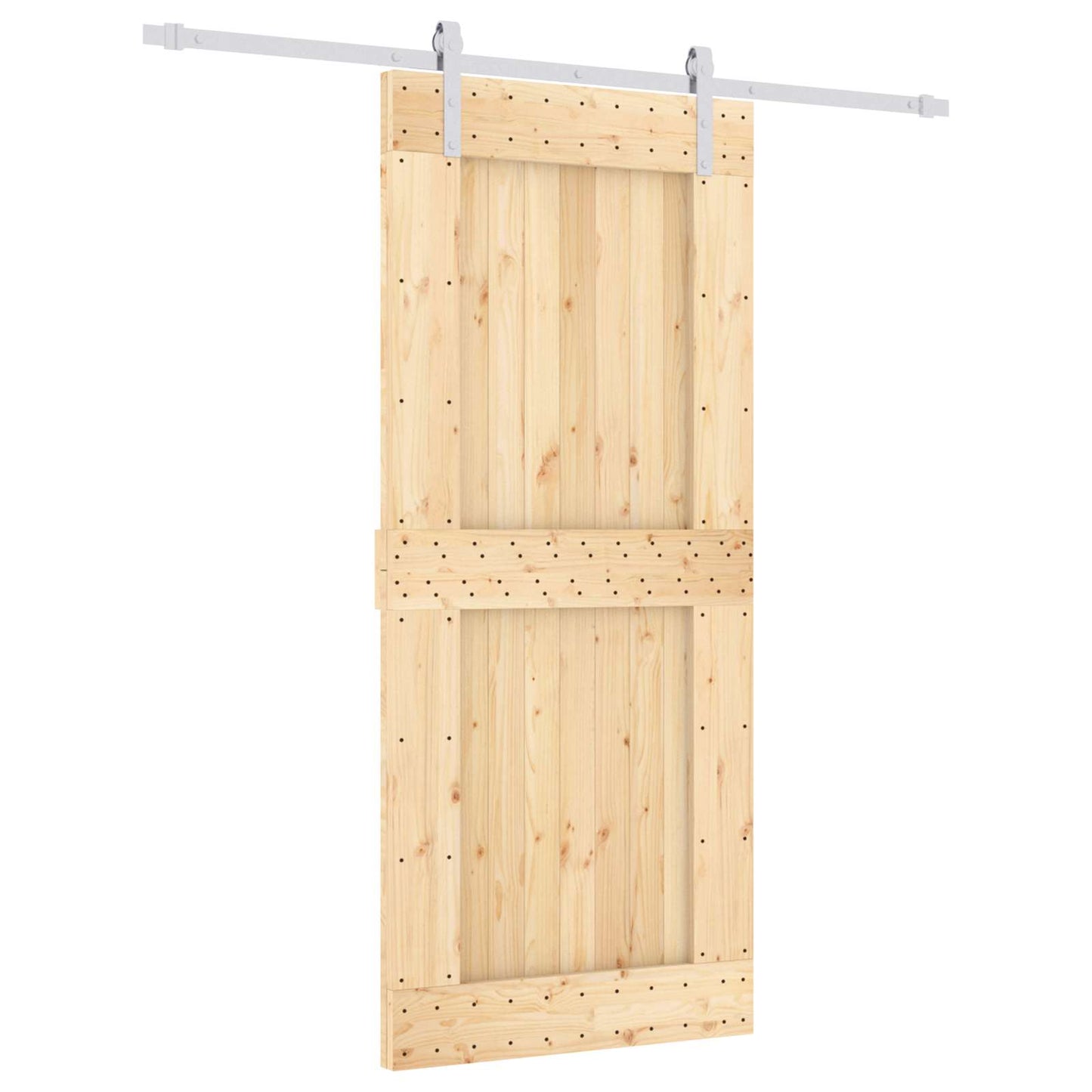 Sliding Door Natural and White 90 x 210 cm Solid Pine Wood
