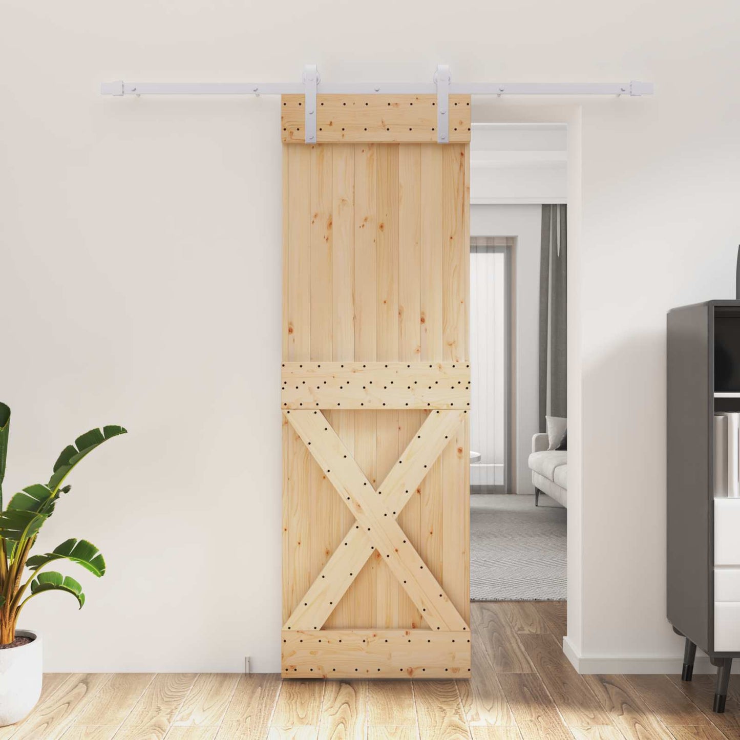 Sliding Door Natural and White 70 x 210 cm Solid Pine Wood