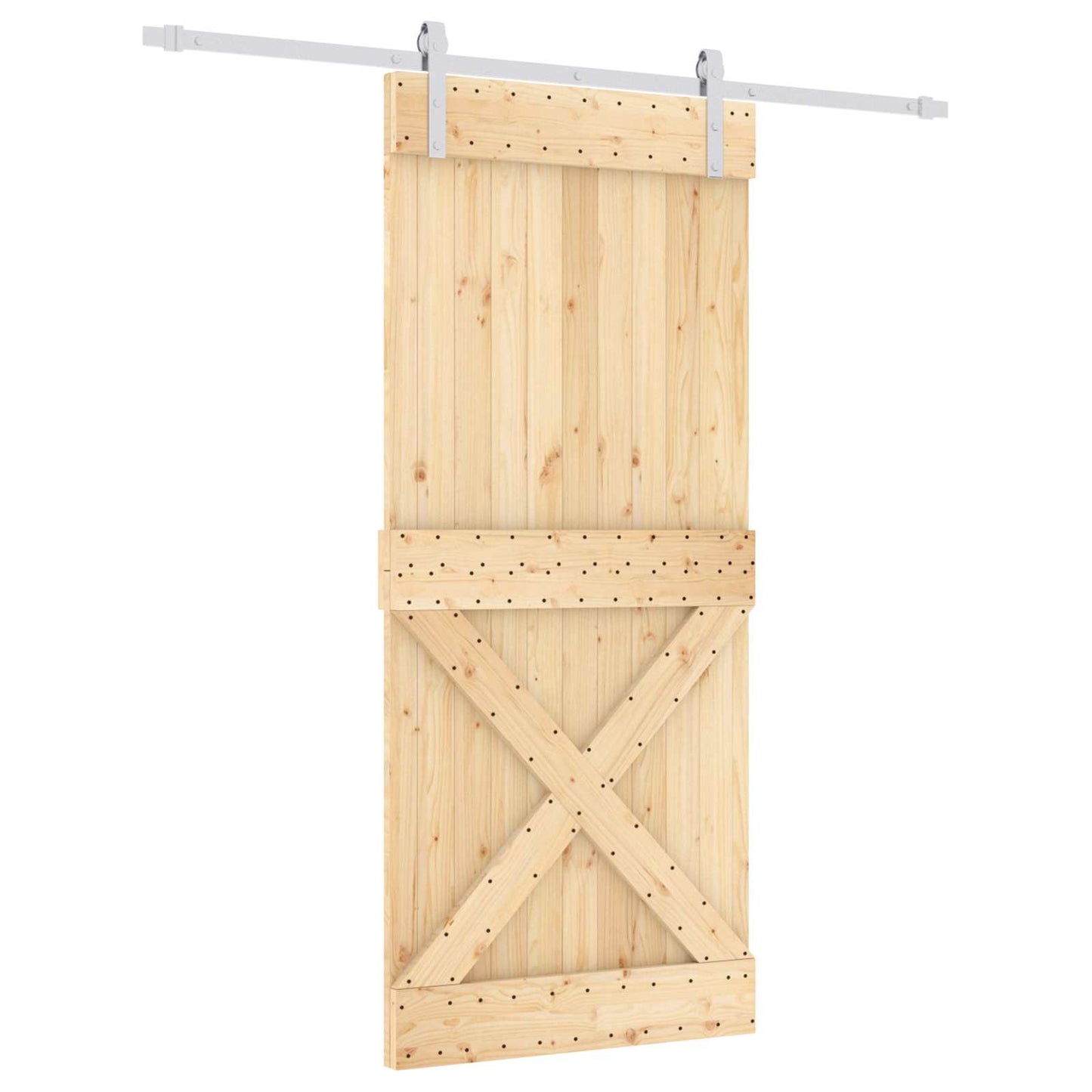 Sliding Door Natural and White 90 x 210 cm Solid Pine Wood