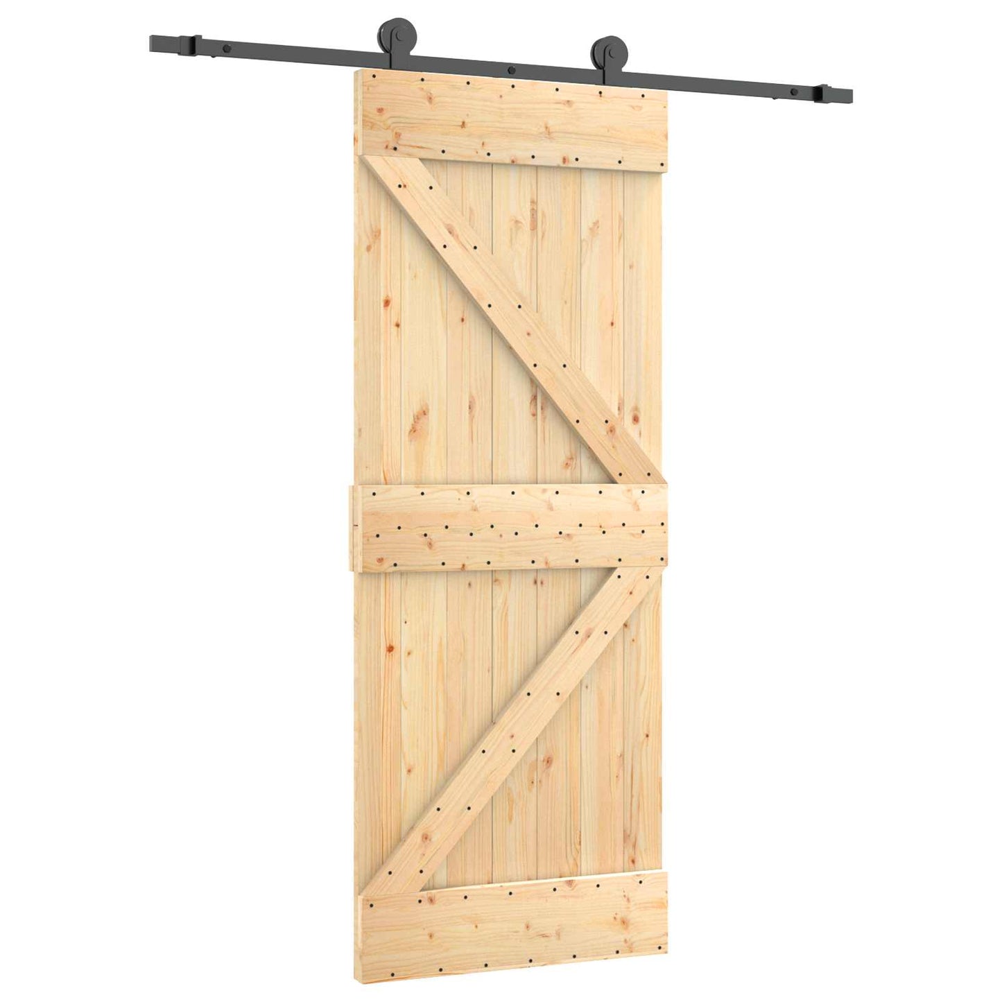 Sliding Door Natural and Black 70 x 210 cm Solid Pine Wood
