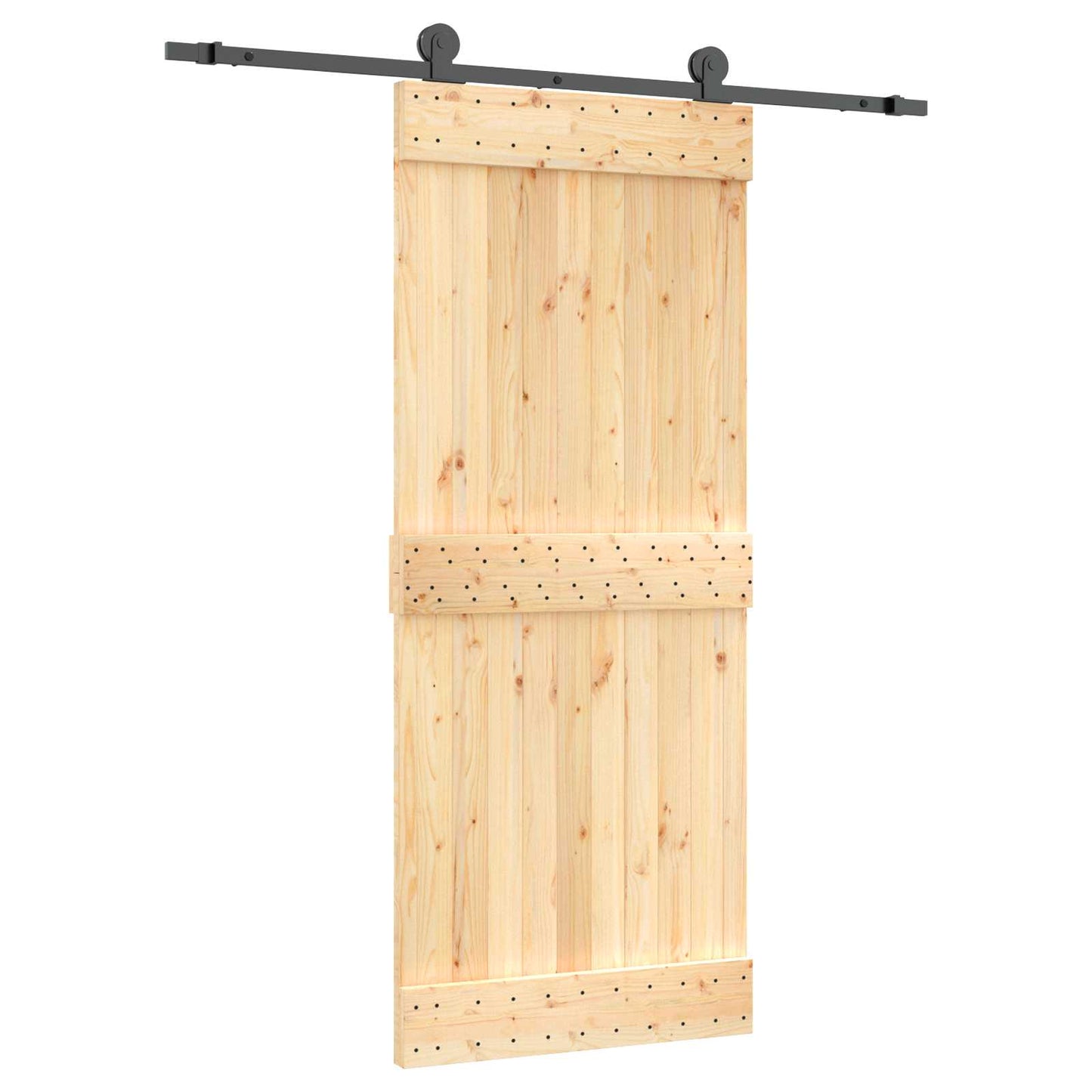 Sliding Door Natural and Black 85 x 210 cm Solid Pine Wood