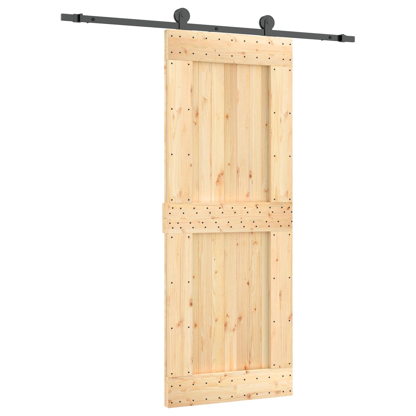 Sliding Door Natural and Black 80 x 210 cm Solid Pine Wood