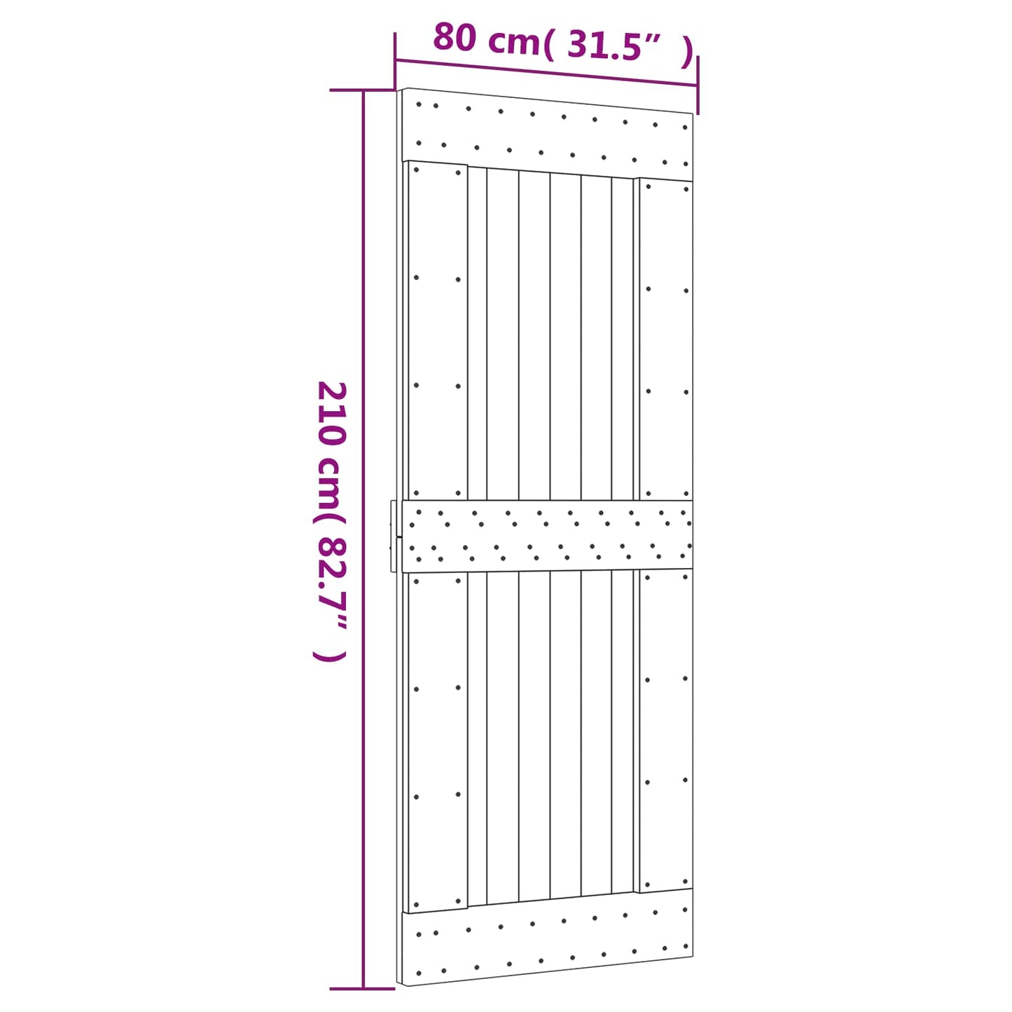 Sliding Door Natural and Black 80 x 210 cm Solid Pine Wood