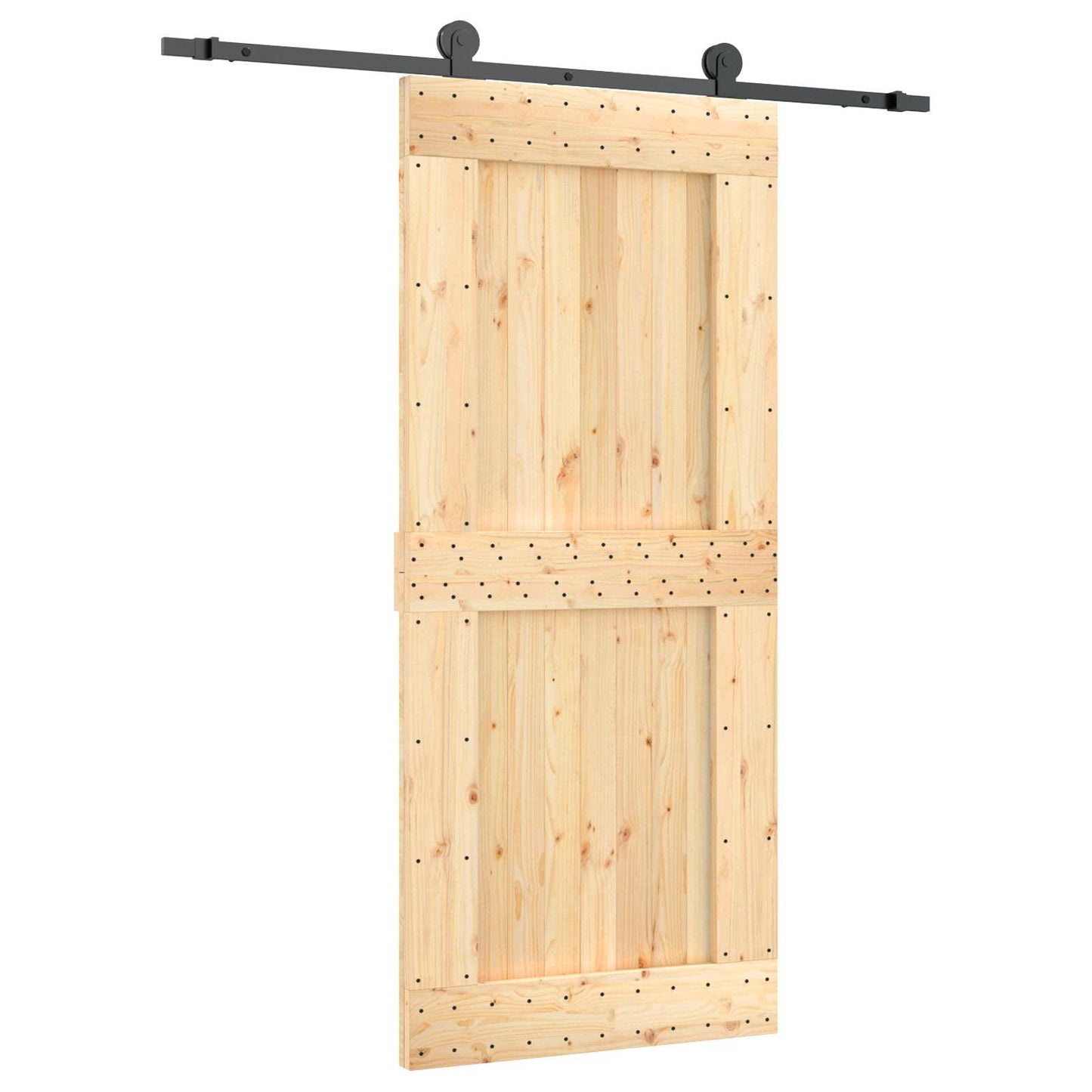Sliding Door Natural and Black 90 x 210 cm Solid Pine Wood