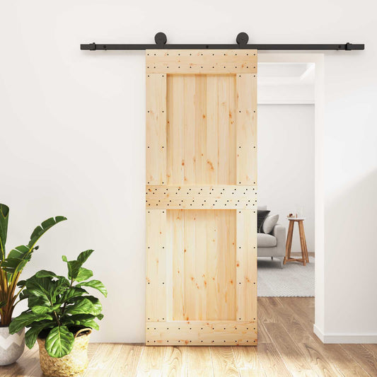 Sliding Door Natural and Black 80 x 210 cm Solid Pine Wood