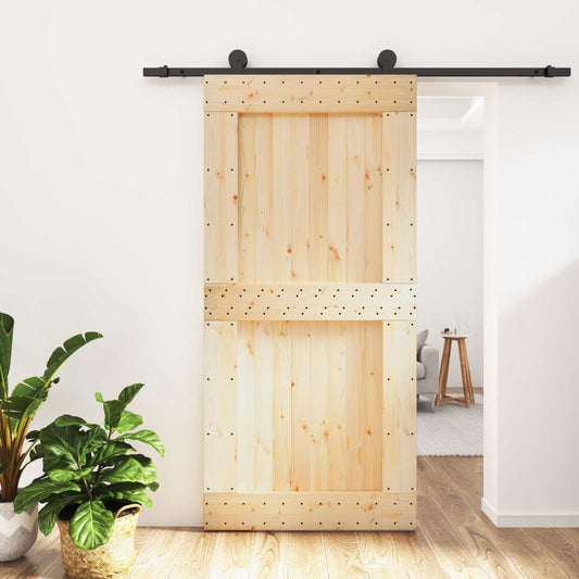 Sliding Door Natural and Black 100 x 210 cm Solid Pine Wood