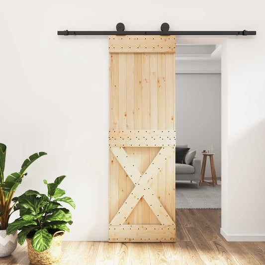Sliding Door Natural and Black 70 x 210 cm Solid Pine Wood