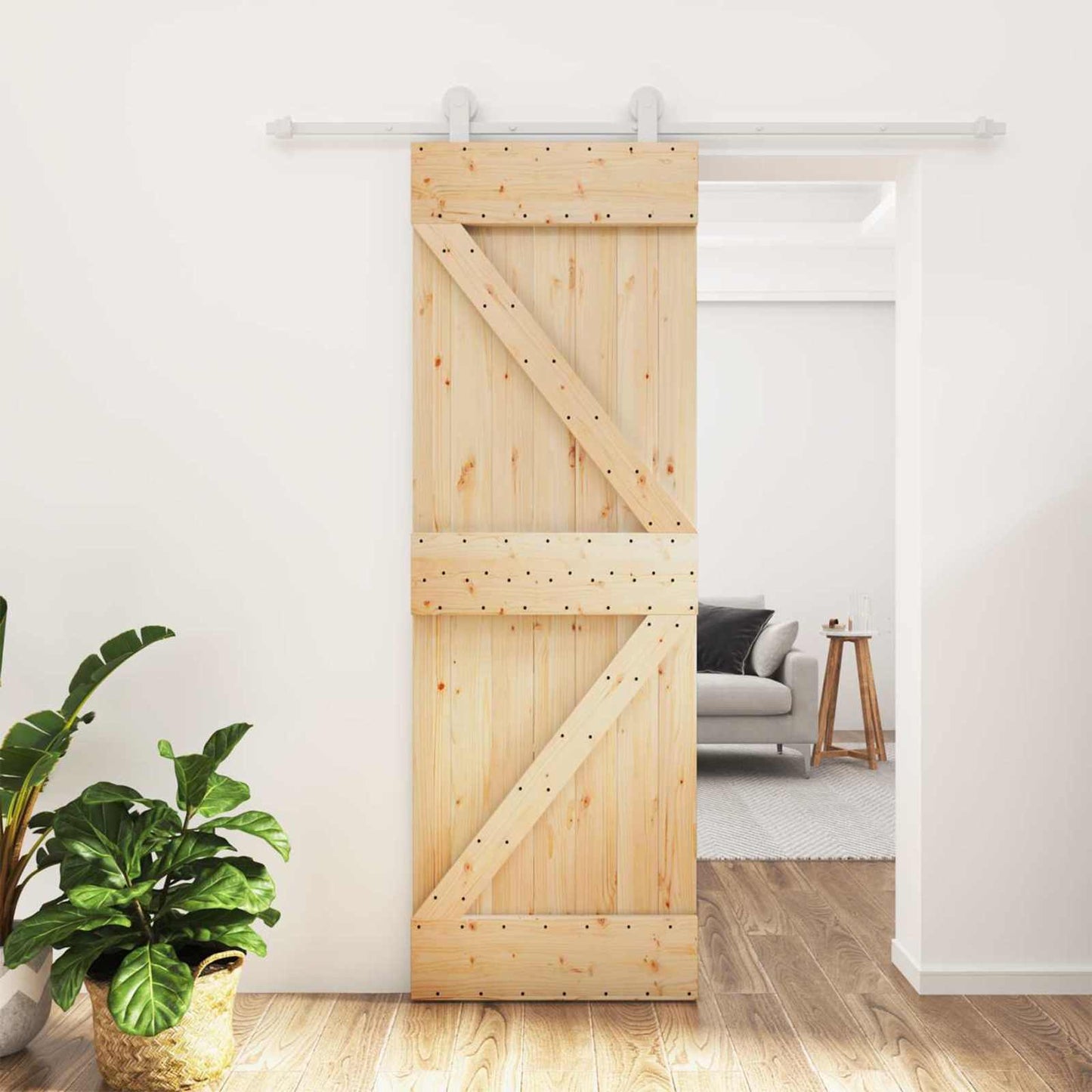 Sliding Door Natural and White 70 x 210 cm Solid Pine Wood