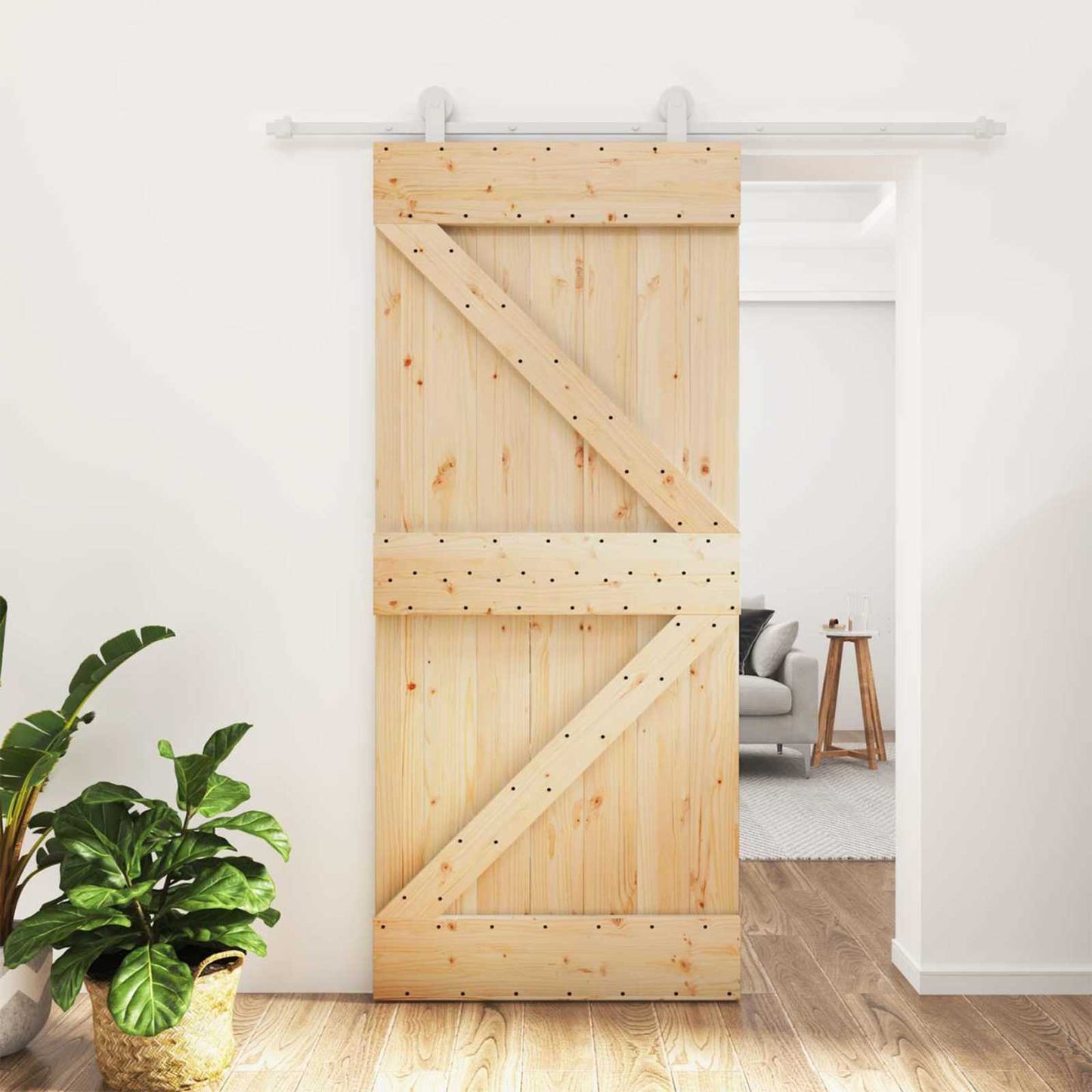 Sliding Door Natural and White 90 x 210 cm Solid Pine Wood