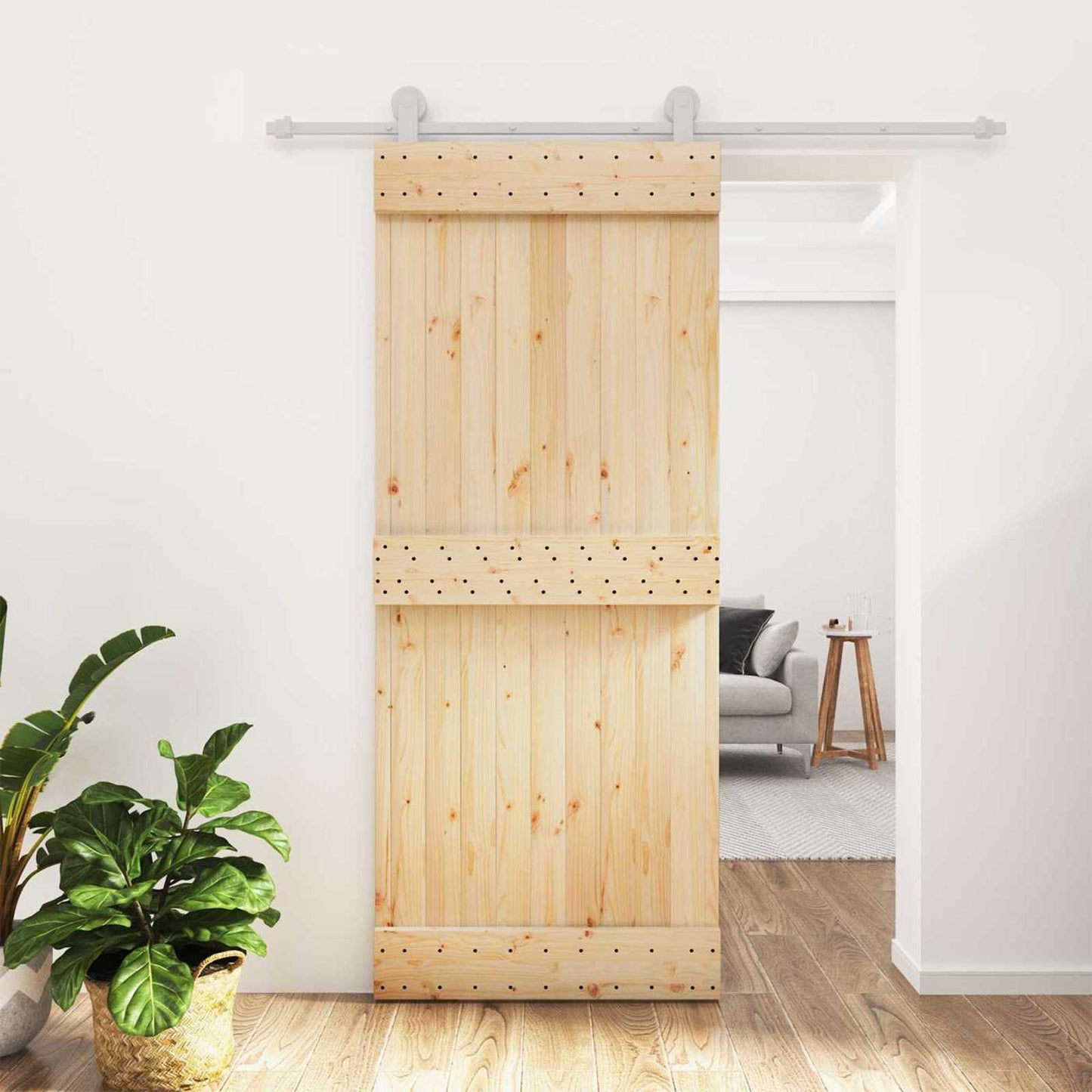 Sliding Door Natural and White 85 x 210 cm Solid Pine Wood