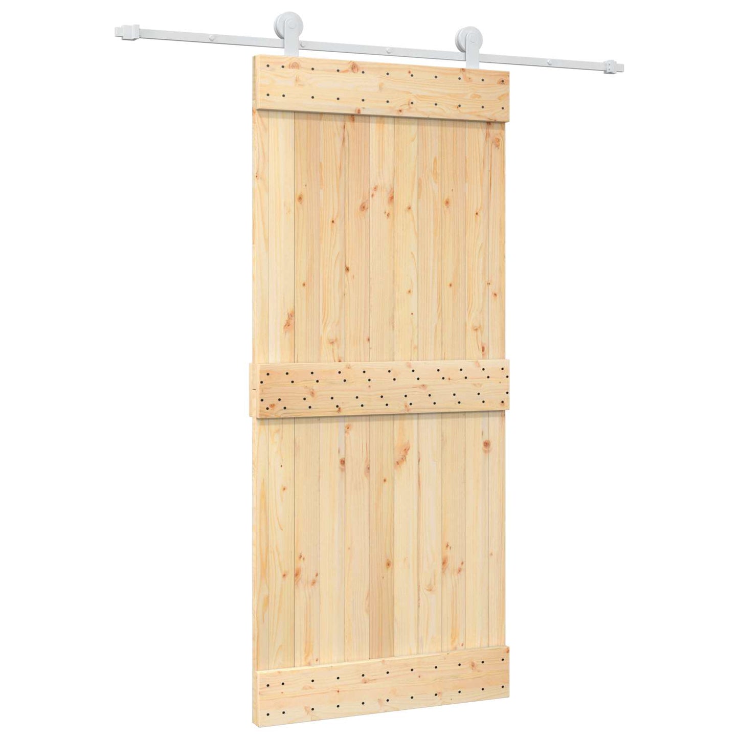 Sliding Door Natural and White 90 x 210 cm Solid Pine Wood