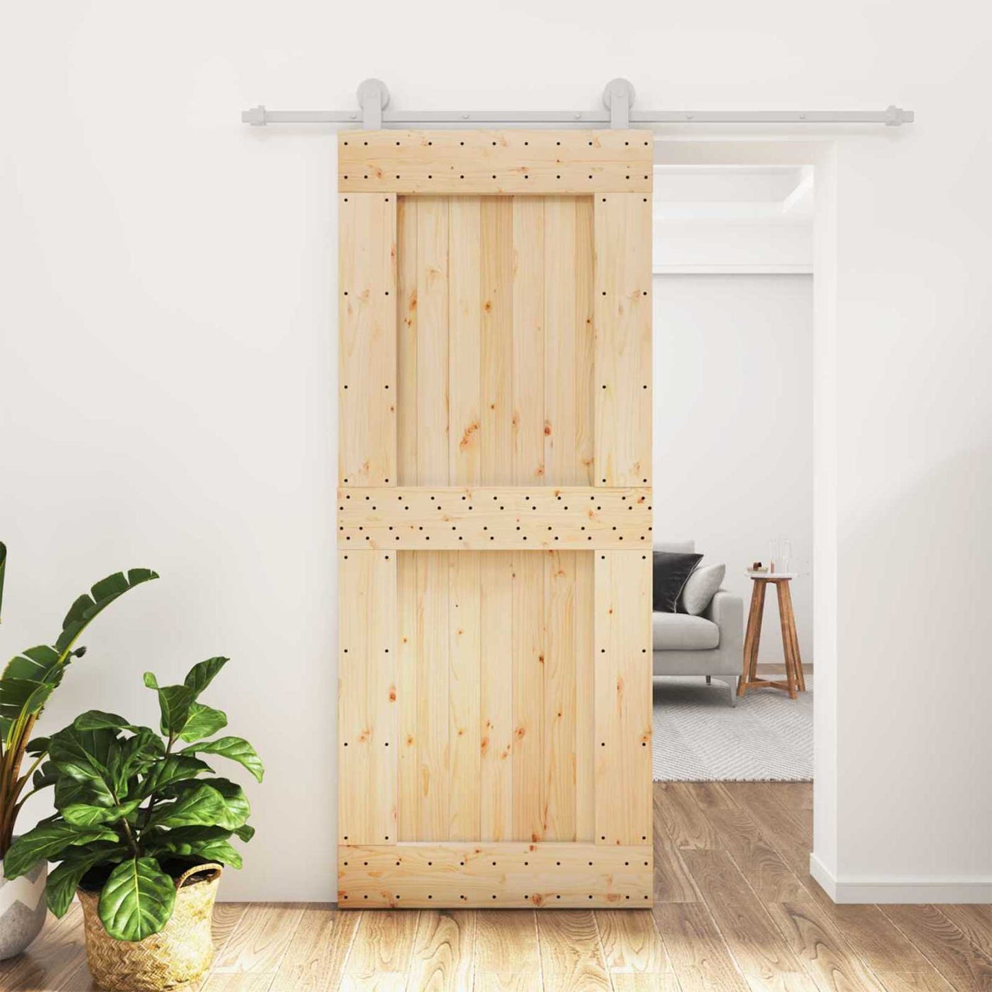Sliding Door Natural and White 85 x 210 cm Solid Pine Wood